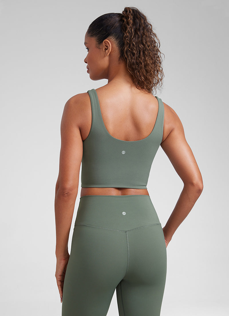 CRZ YOGA Women's Yoga Molded Cup Butterluxe Longline Bra V Neck White