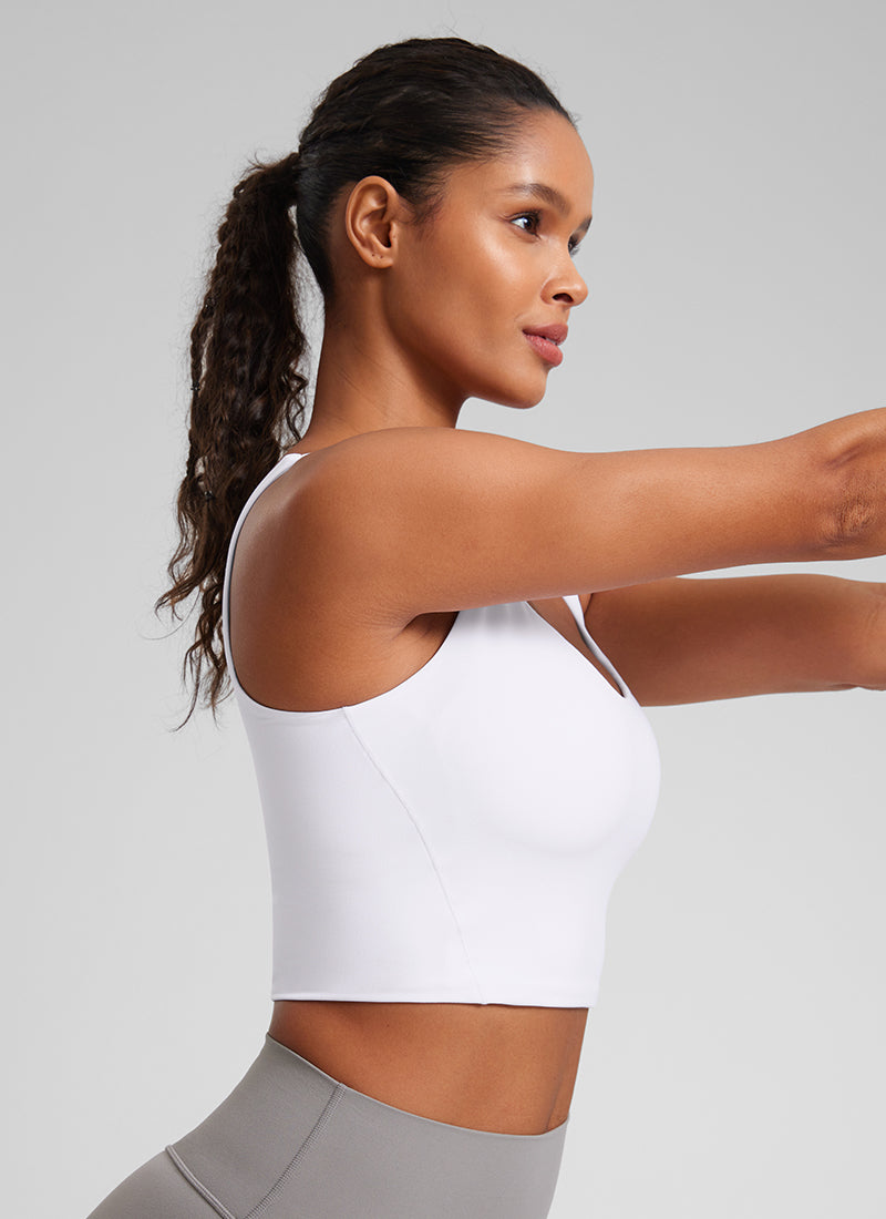 CRZ YOGA Women's Yoga Molded Cup Butterluxe Longline Bra V Neck White