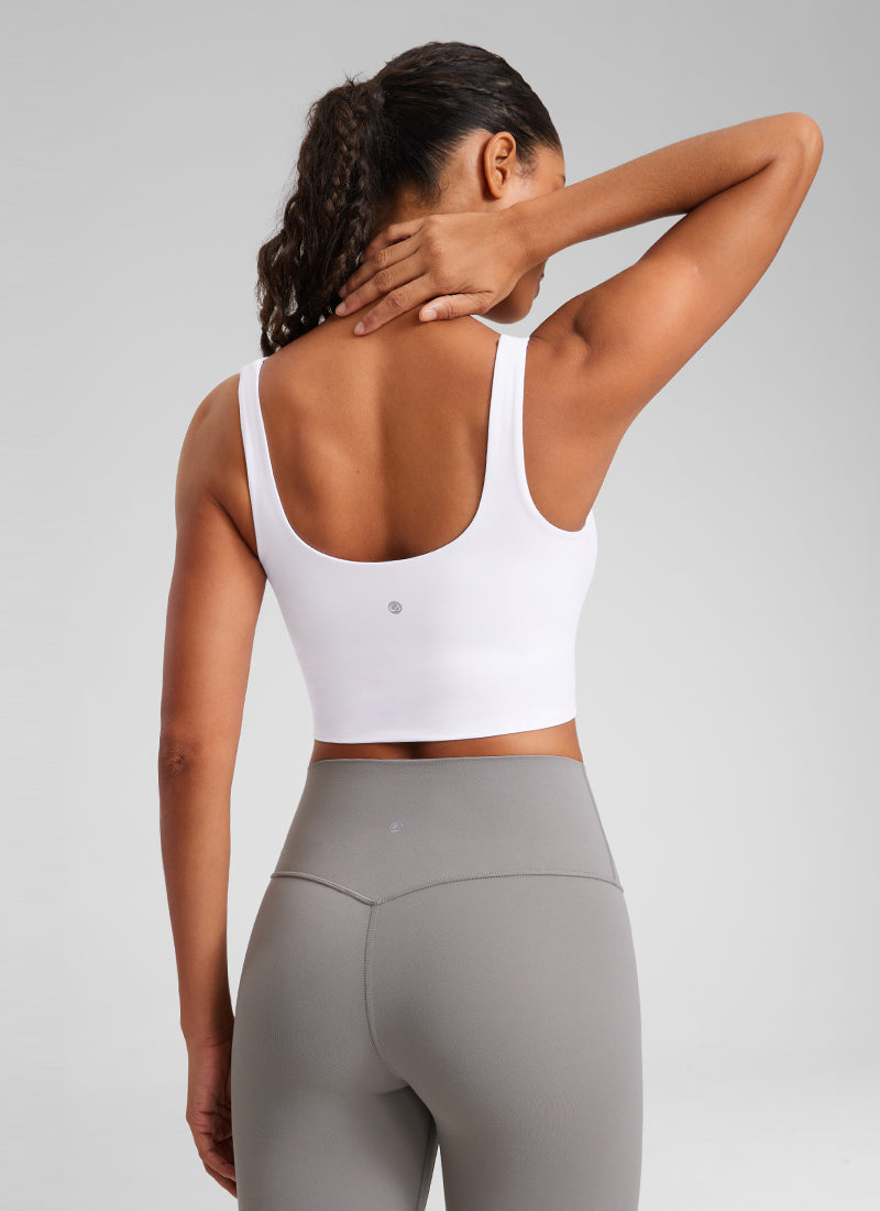 CRZ YOGA Women's Yoga Molded Cup Butterluxe Longline Bra V Neck Black