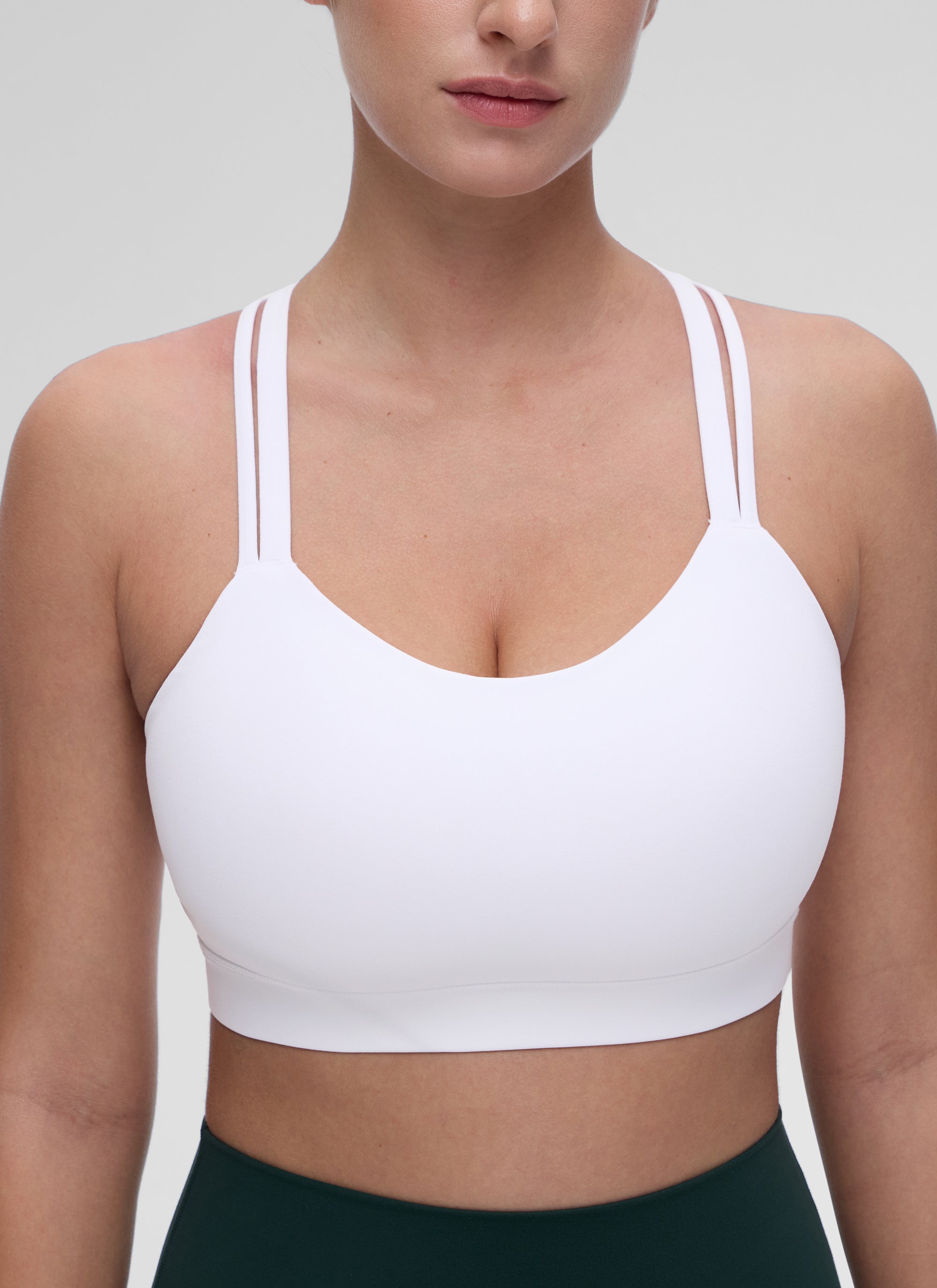 CRZ YOGA Women's Yoga Light Support Double Strap Mold Sport Bra White