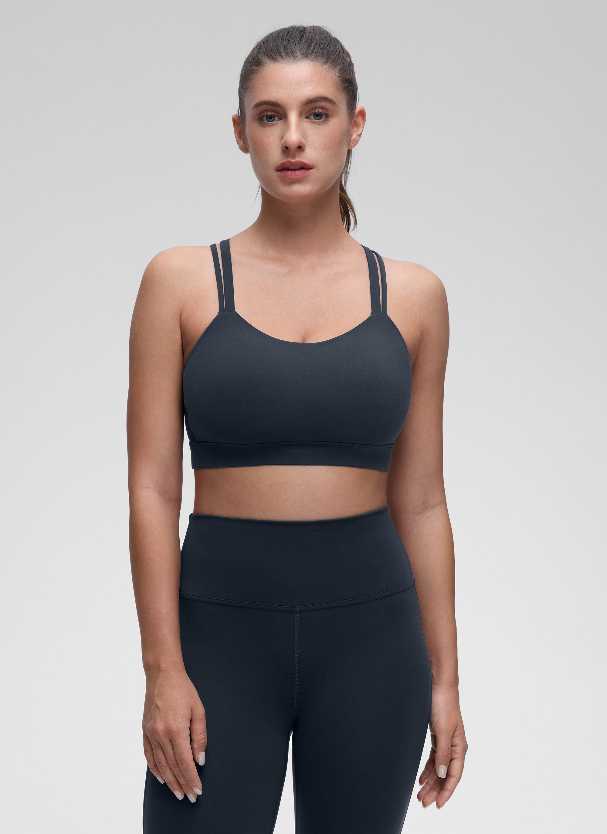 CRZ YOGA Women's Yoga Light Support Double Strap Mold Sport Bra True Navy