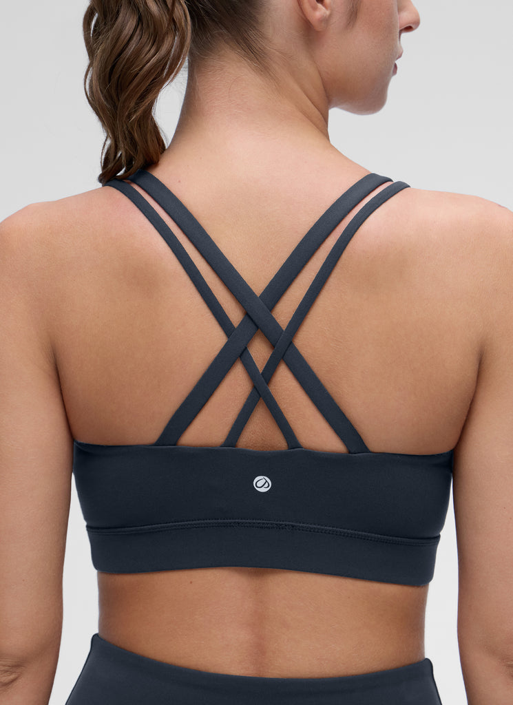 CRZ YOGA Women's Yoga Light Support Double Strap Mold Sport Bra True Navy