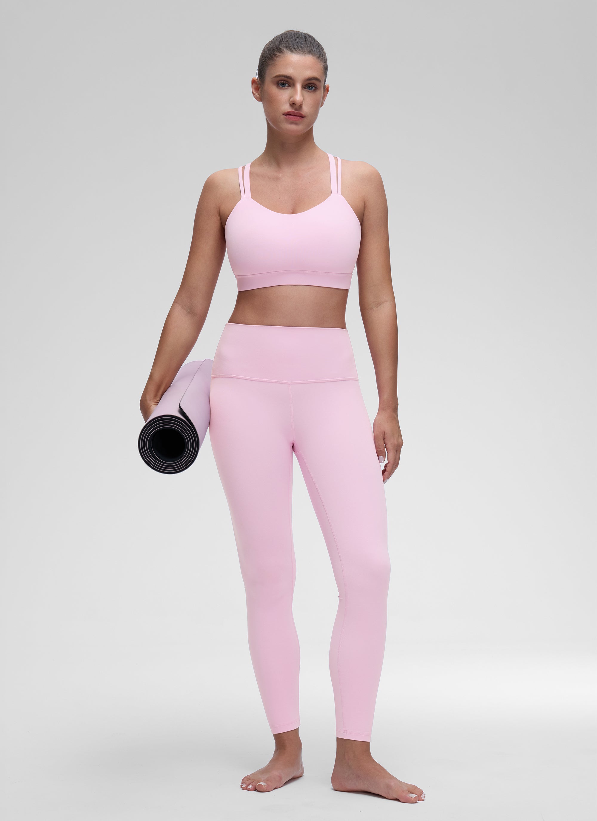 CRZ YOGA Women's Yoga Light Support Double Strap Mold Sport Bra Vita Pink