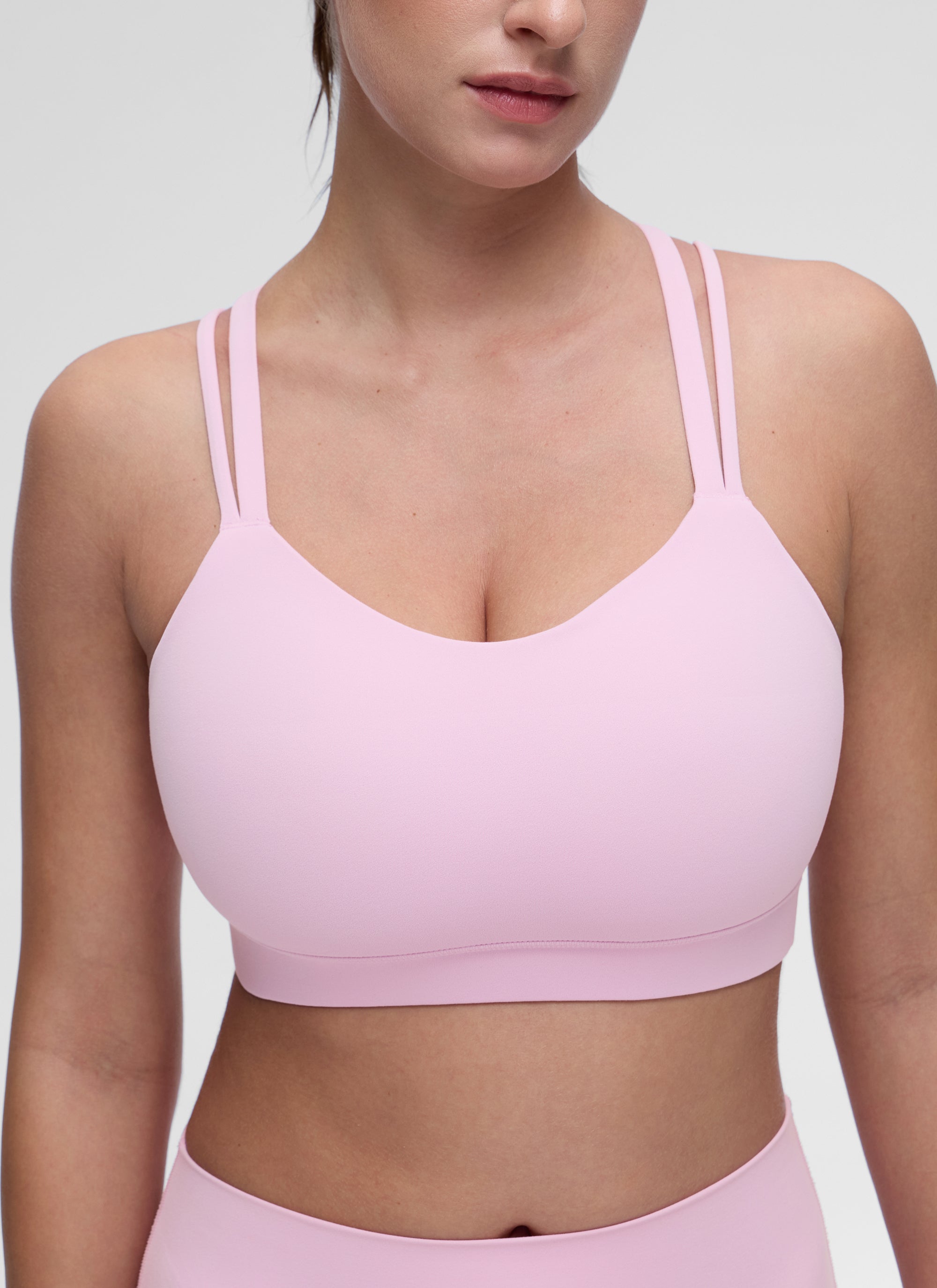 CRZ YOGA Women's Yoga Light Support Double Strap Mold Sport Bra Vita Pink