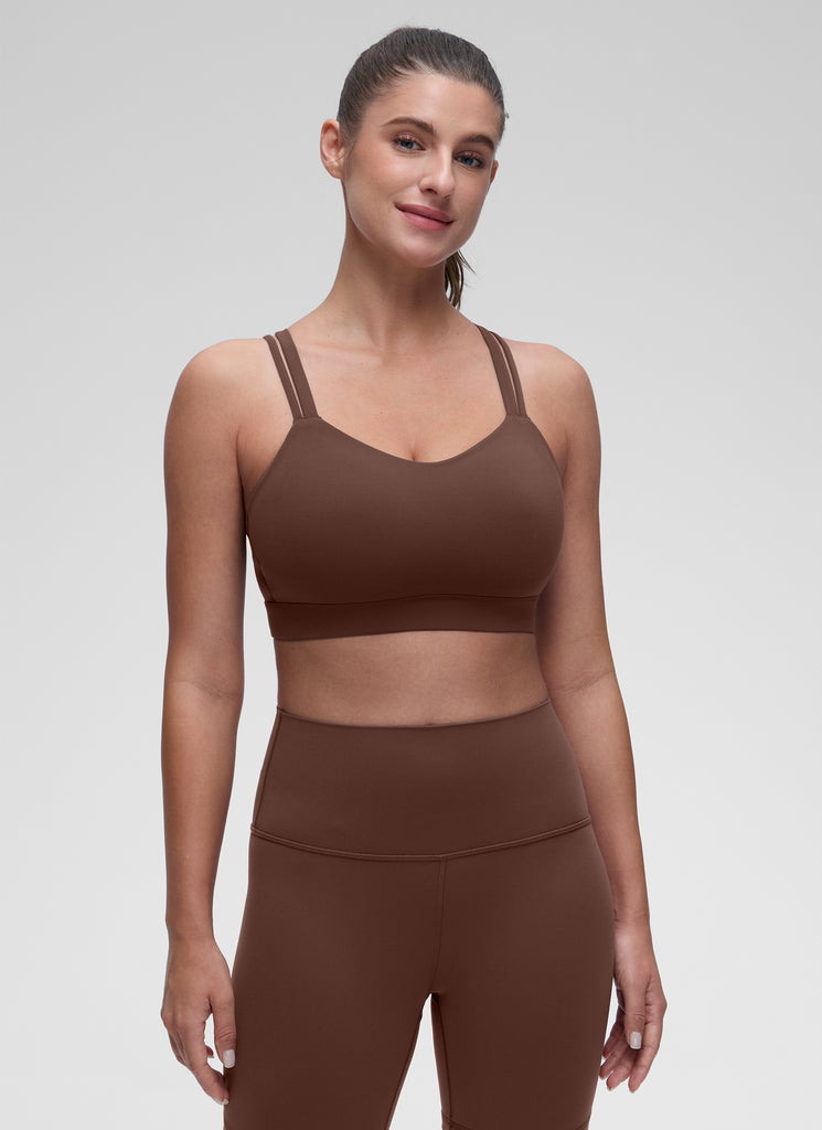 CRZ YOGA Women's Yoga Light Support Double Strap Mold Sport Bra Coffee Brown