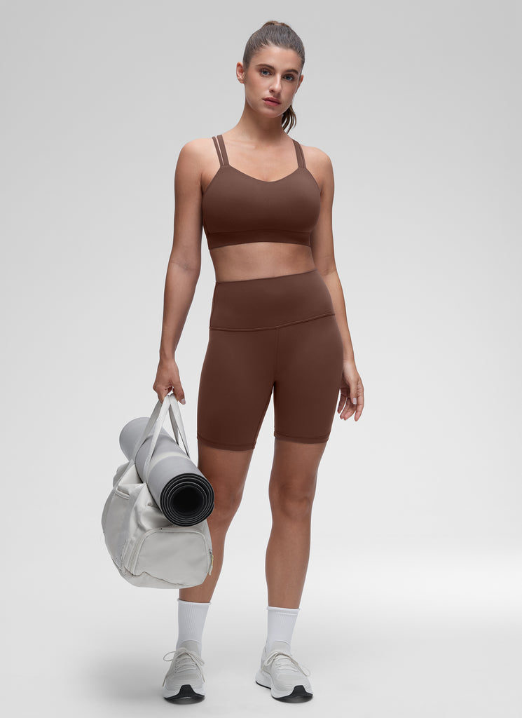 CRZ YOGA Women's Yoga Light Support Double Strap Mold Sport Bra Coffee Brown
