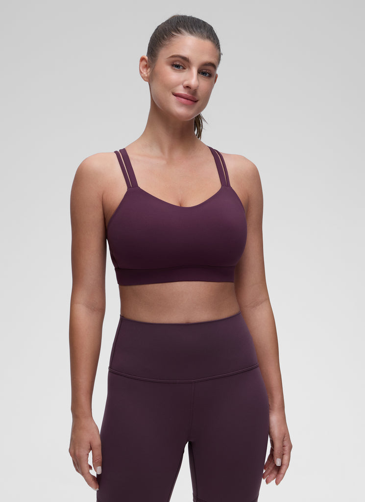 CRZ YOGA Women's Yoga Light Support Double Strap Mold Sport Bra Deep Purple