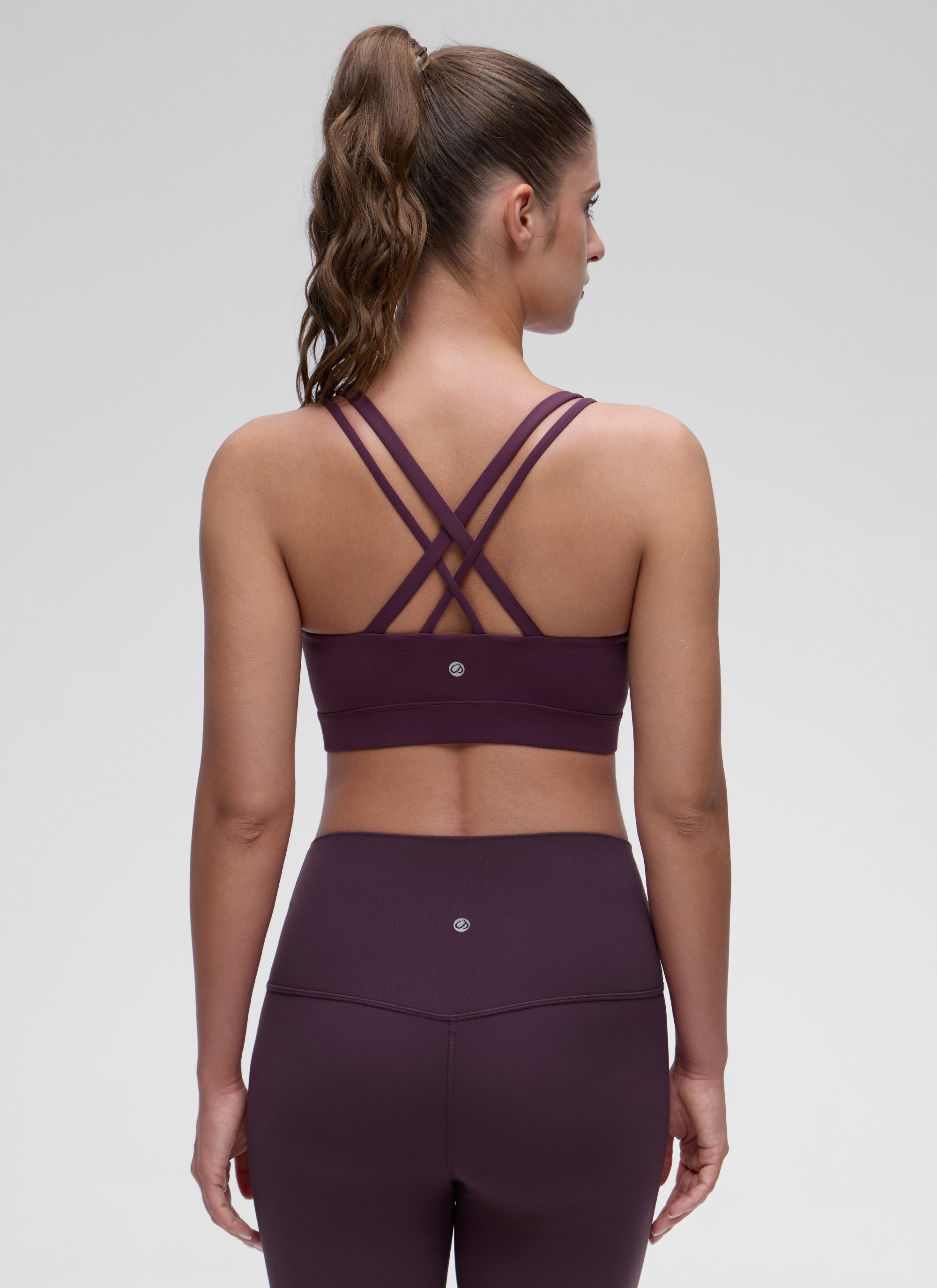 CRZ YOGA Women's Yoga Light Support Double Strap Mold Sport Bra Deep Purple