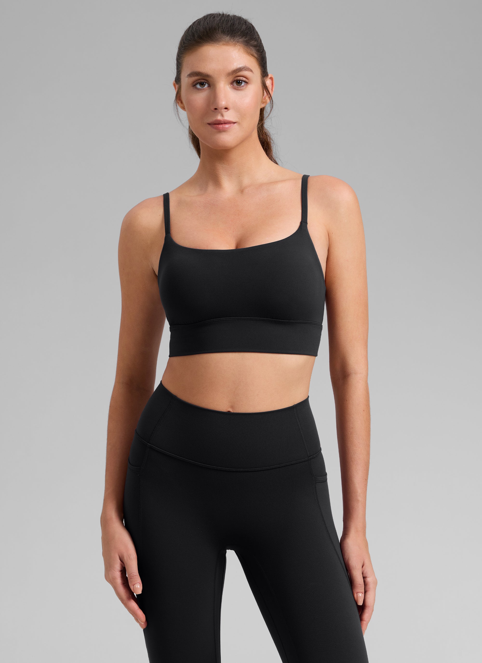CRZ YOGA Women's Butterlift Yoga Longline Built in Bra Sports Bra Black