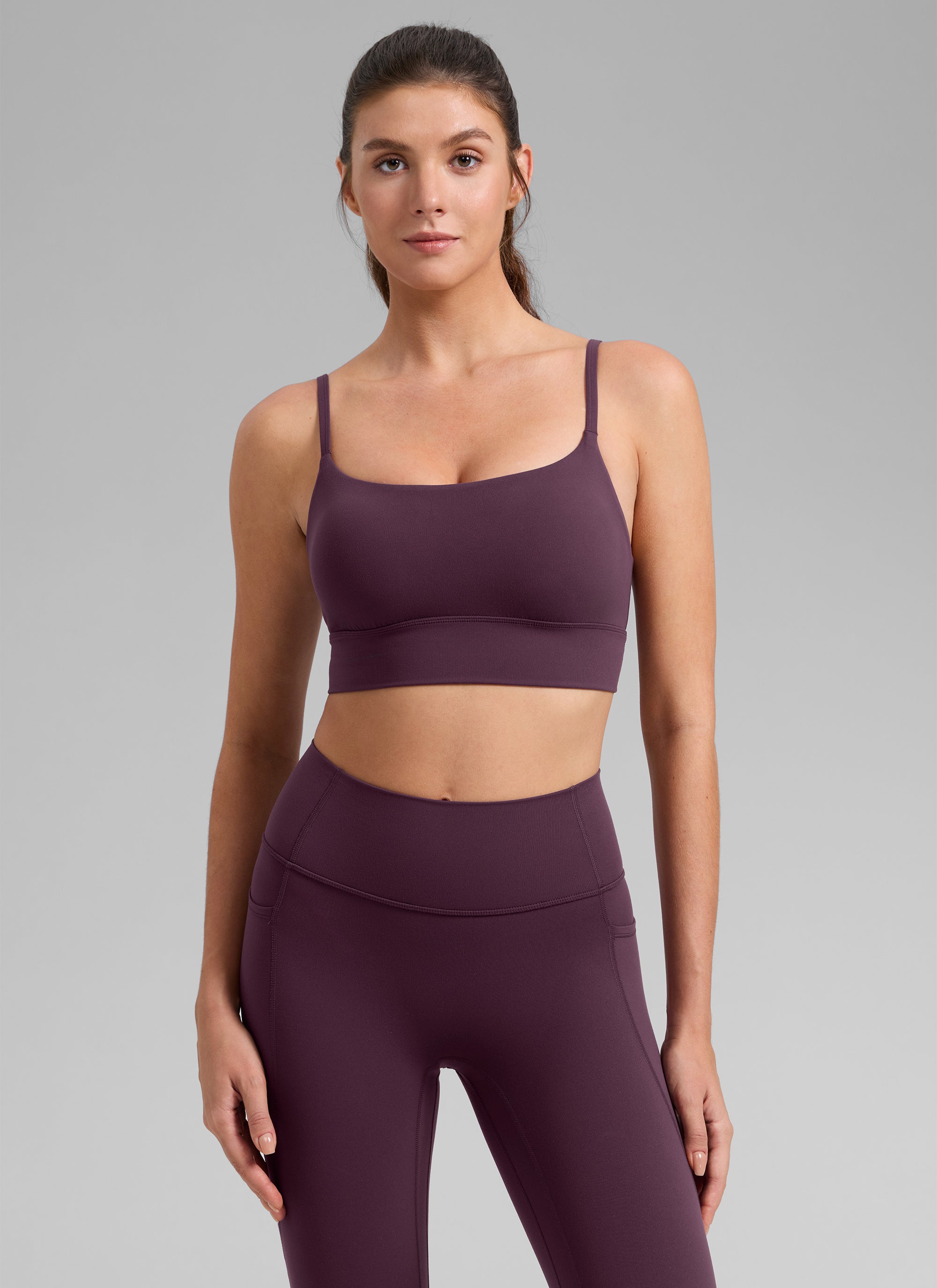 CRZ YOGA Women's Butterlift Yoga Longline Built in Bra Sports Bra Deep Purple
