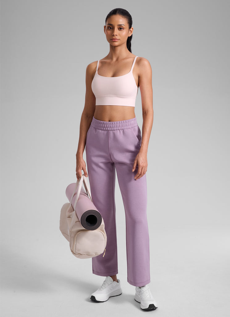 CRZ YOGA Women's Butterlift Yoga Longline Built in Bra Sports Bra Strawberry Pink