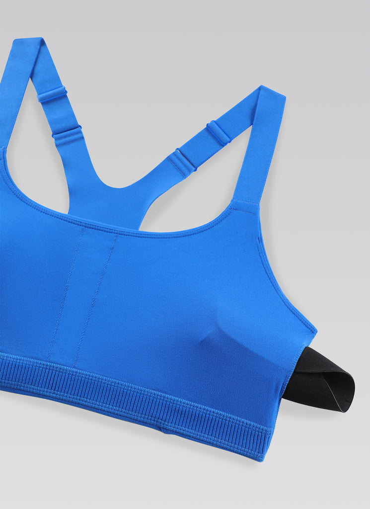 CRZ YOGA Women's Gym Top Butterlift Scoop Neck Bra Adjustable Straps Sparkle Blue
