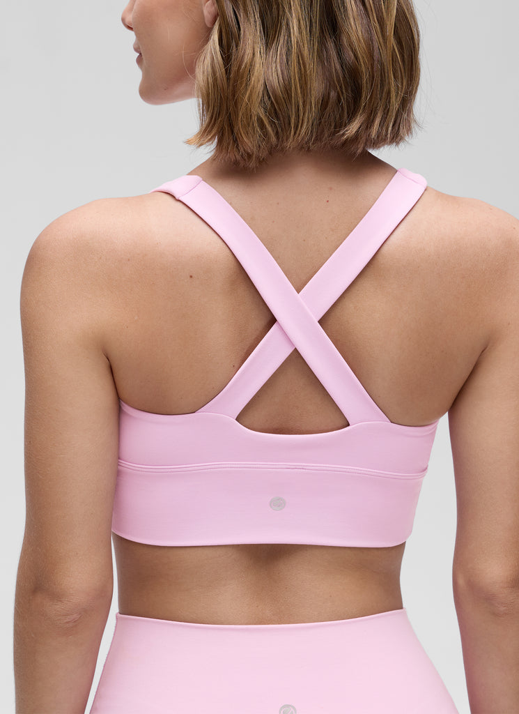 CRZ YOGA Women's Light Support Butterluxe Yoga Bra Ruched V Neck Vita Pink