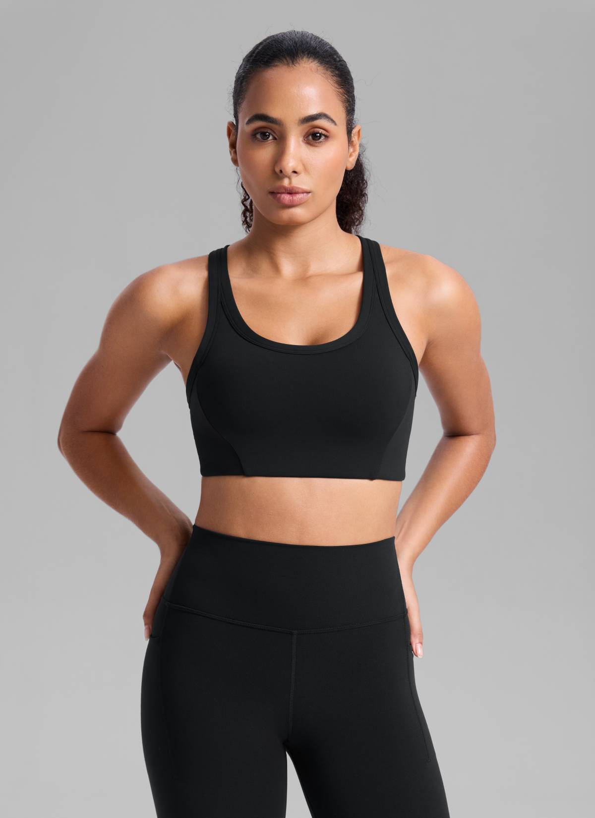 CRZ YOGA Women's Butterbreeze Training Racerback Longline Sports Bra Black