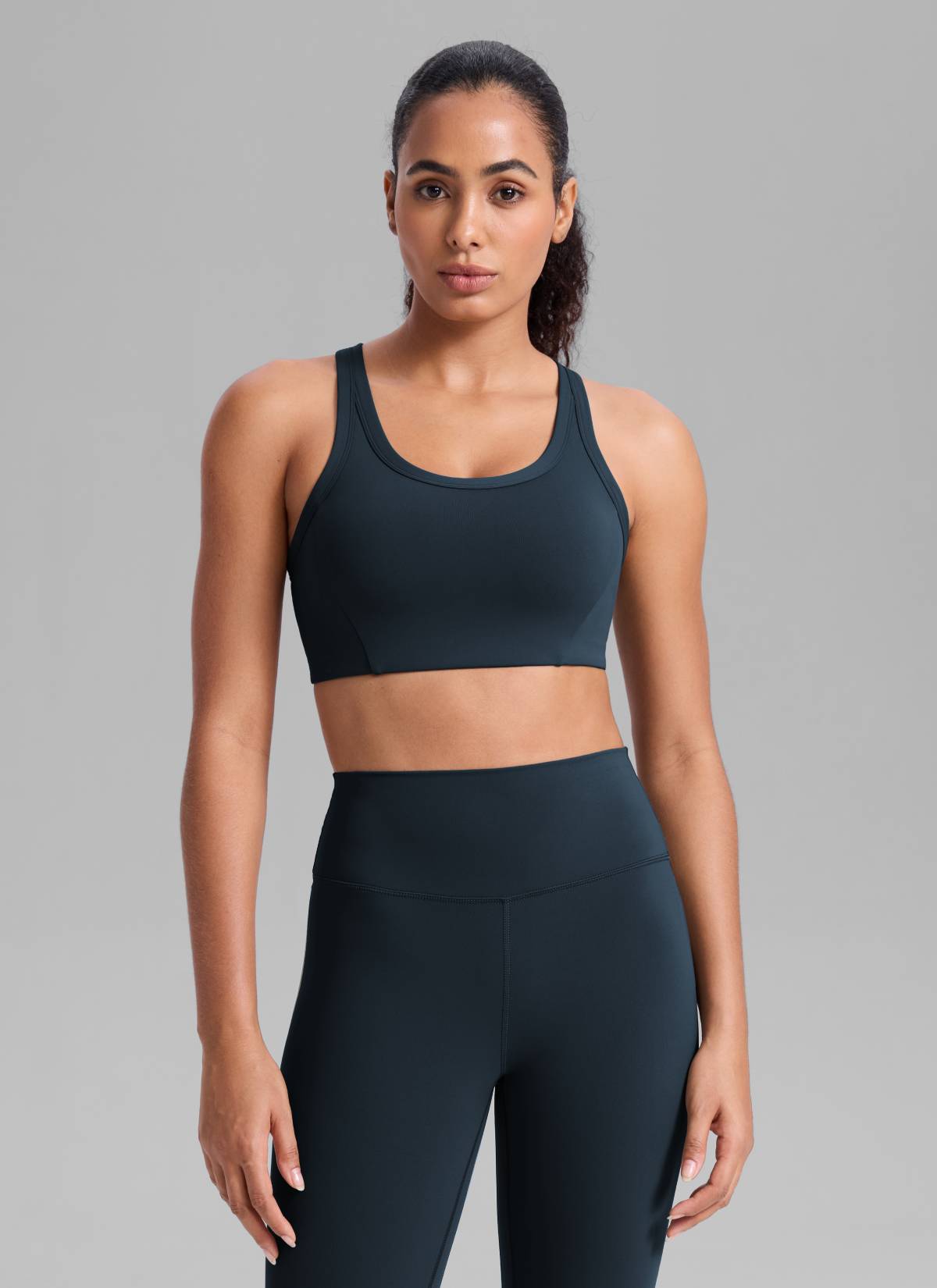 CRZ YOGA Women's Butterbreeze Training Racerback Longline Sports Bra True Navy