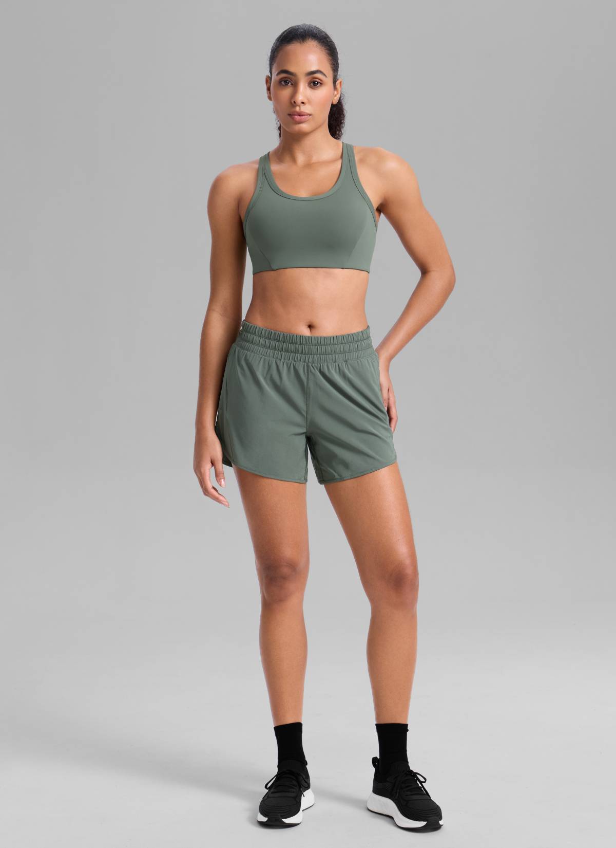 CRZ YOGA Women's Butterbreeze Training Racerback Longline Sports Bra Grey Sage