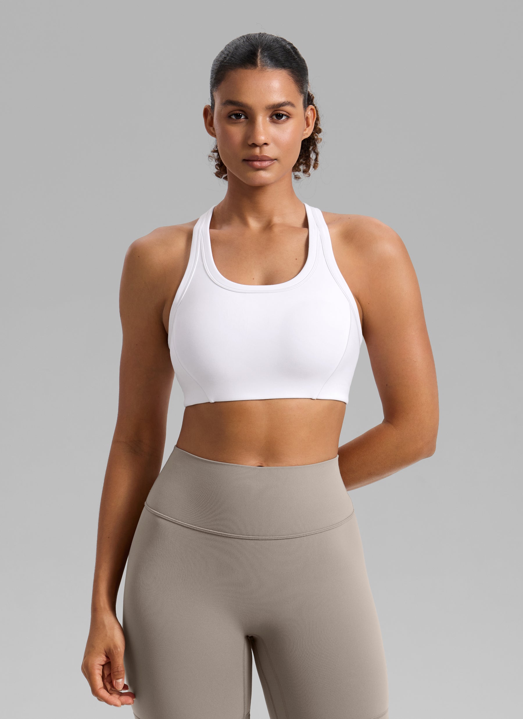 CRZ YOGA Women's Butterbreeze Training Racerback Longline Sports Bra White