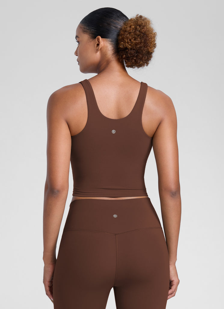 CRZ YOGA Womens Butterlift Racerback U Neck Yoga Built in Bra Tank Coffee Brown