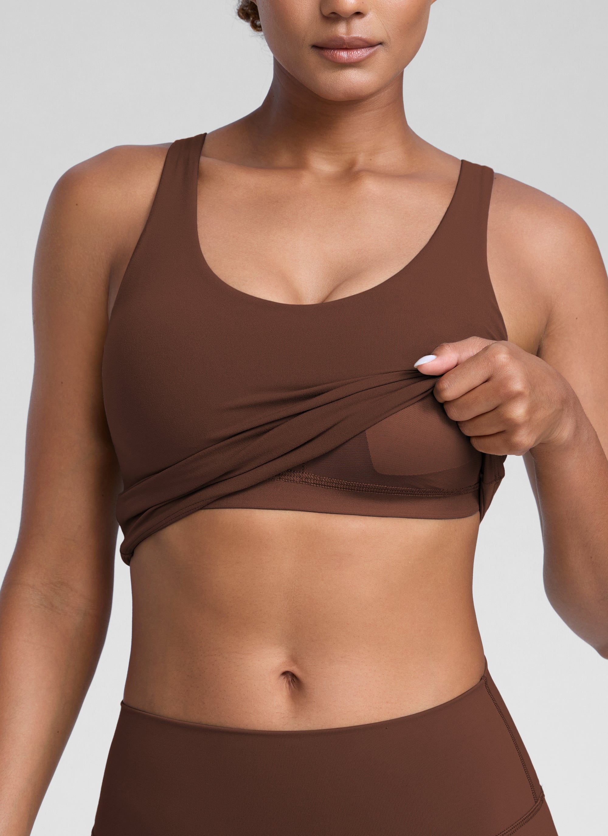 CRZ YOGA Womens Butterlift Racerback U Neck Yoga Built in Bra Tank Coffee Brown
