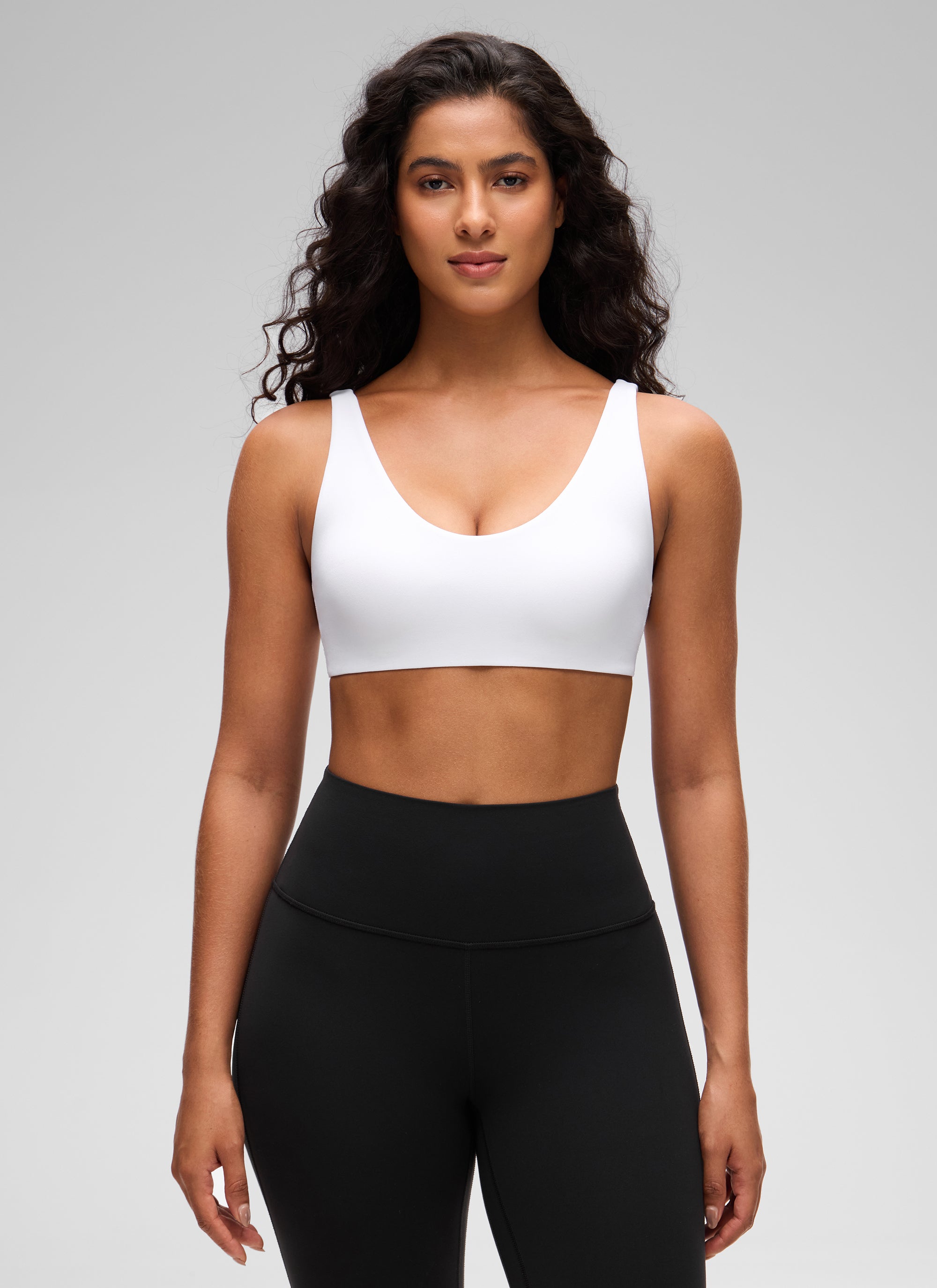 CRZ YOGA Women Butterluxe Soft Double Lined Scoop Neck Sports Bras Black