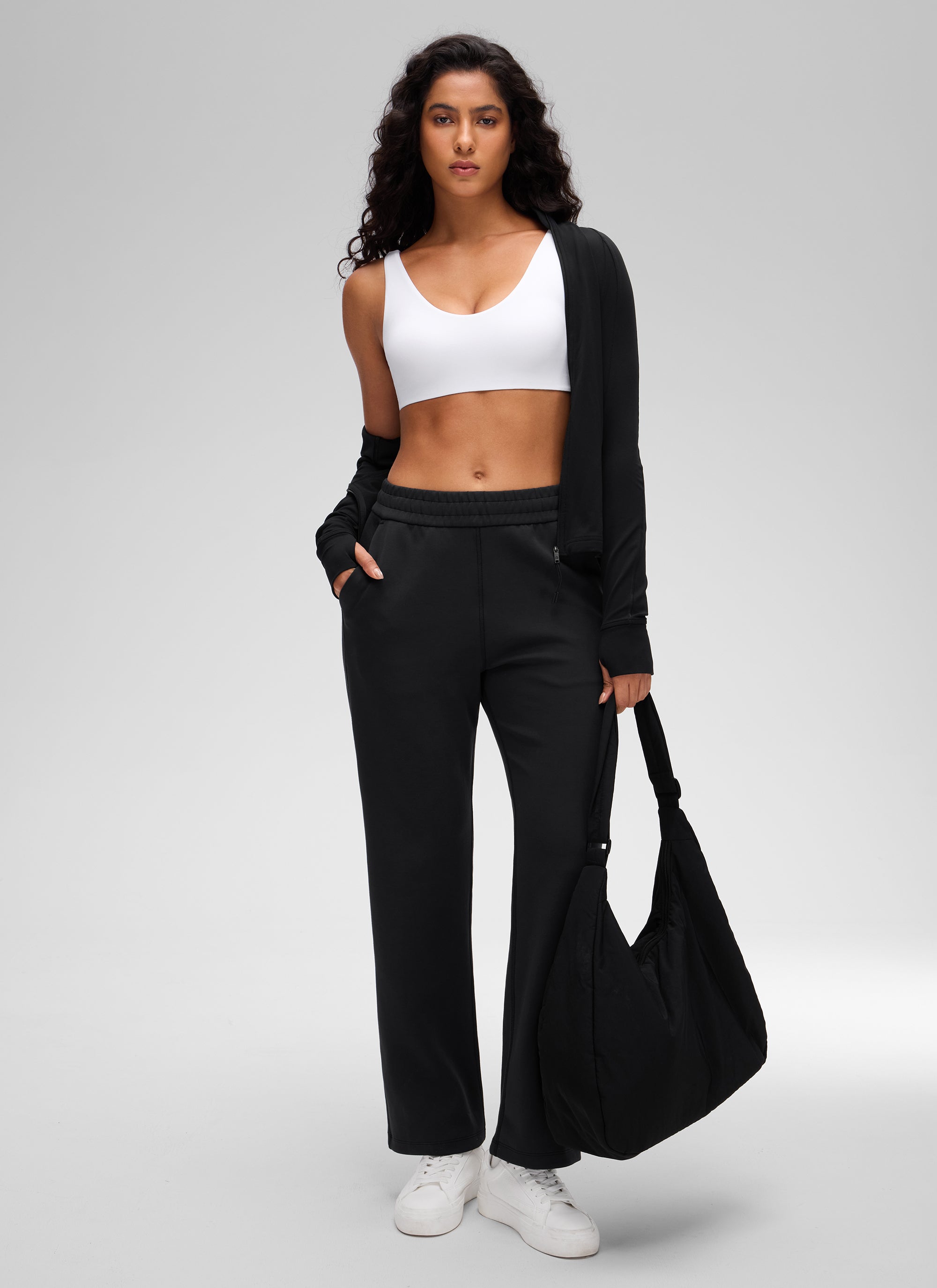 CRZ YOGA Women Butterluxe Soft Double Lined Scoop Neck Sports Bras White