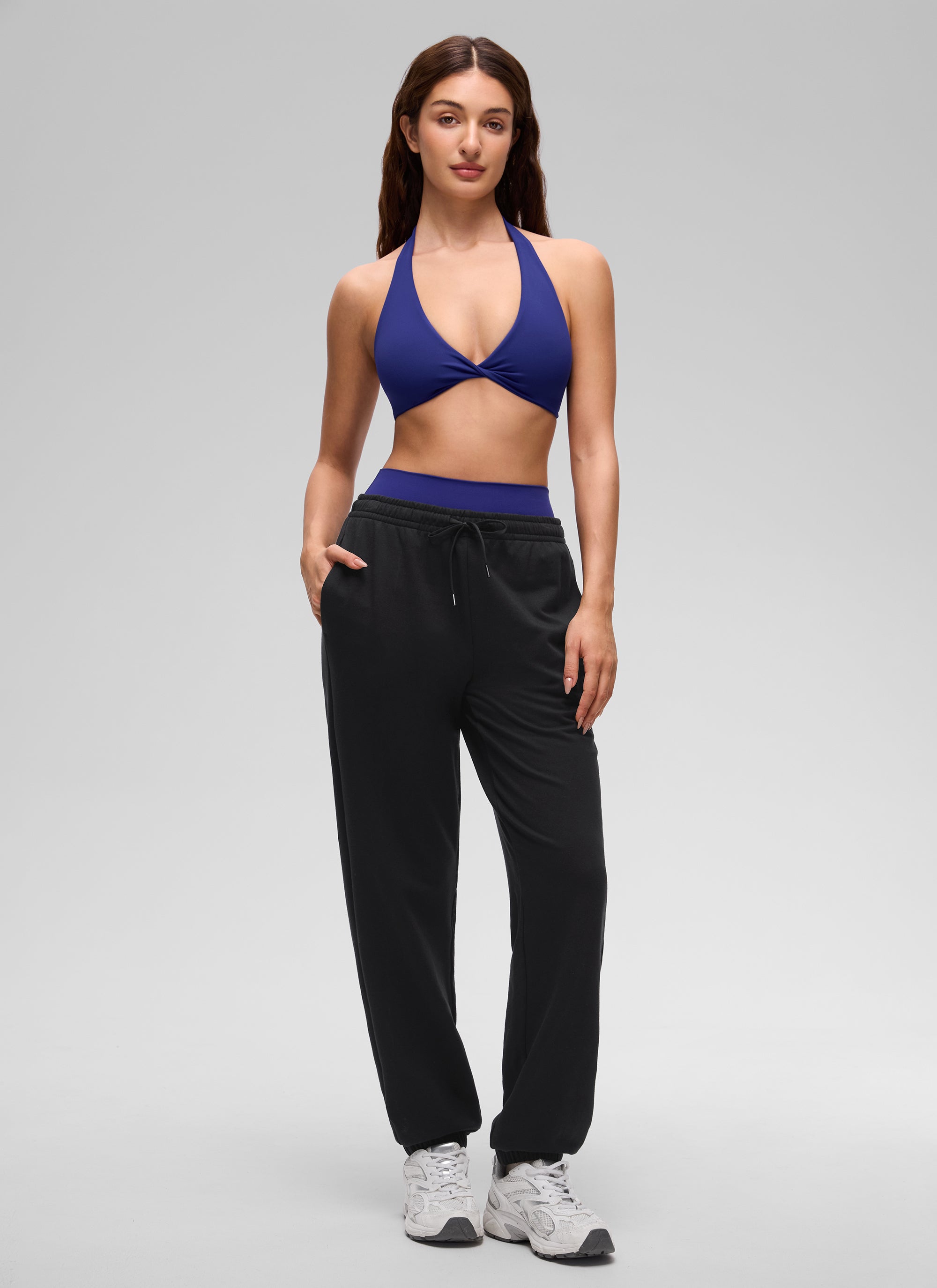 CRZ YOGA Women's Butterluxe Yoga V Neck Crop Double Lined Sports Bra Larkspur Blue