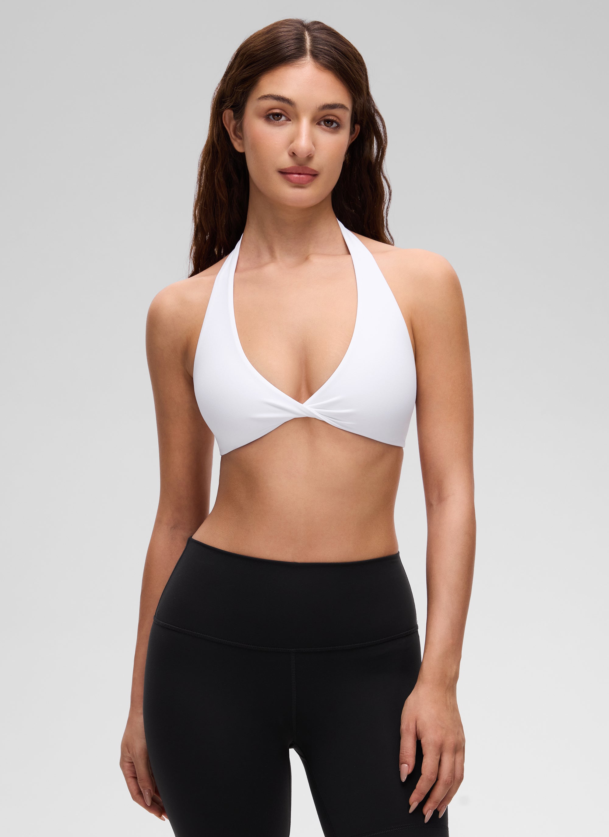 CRZ YOGA Women's Butterluxe Yoga V Neck Crop Double Lined Sports Bra White