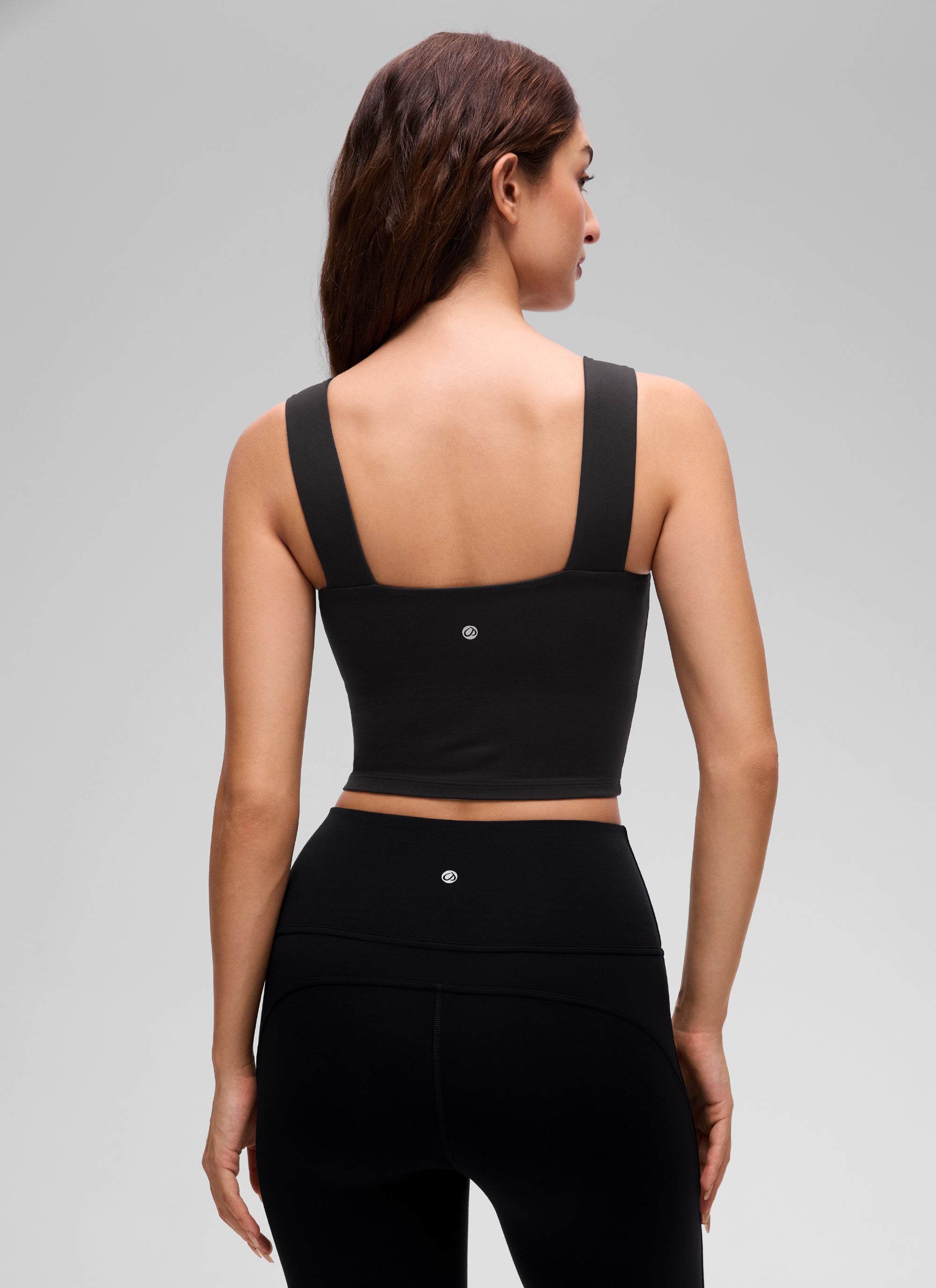 CRZ YOGA Women's Butterluxe Square Neck Crop Built in Bra Tank Black