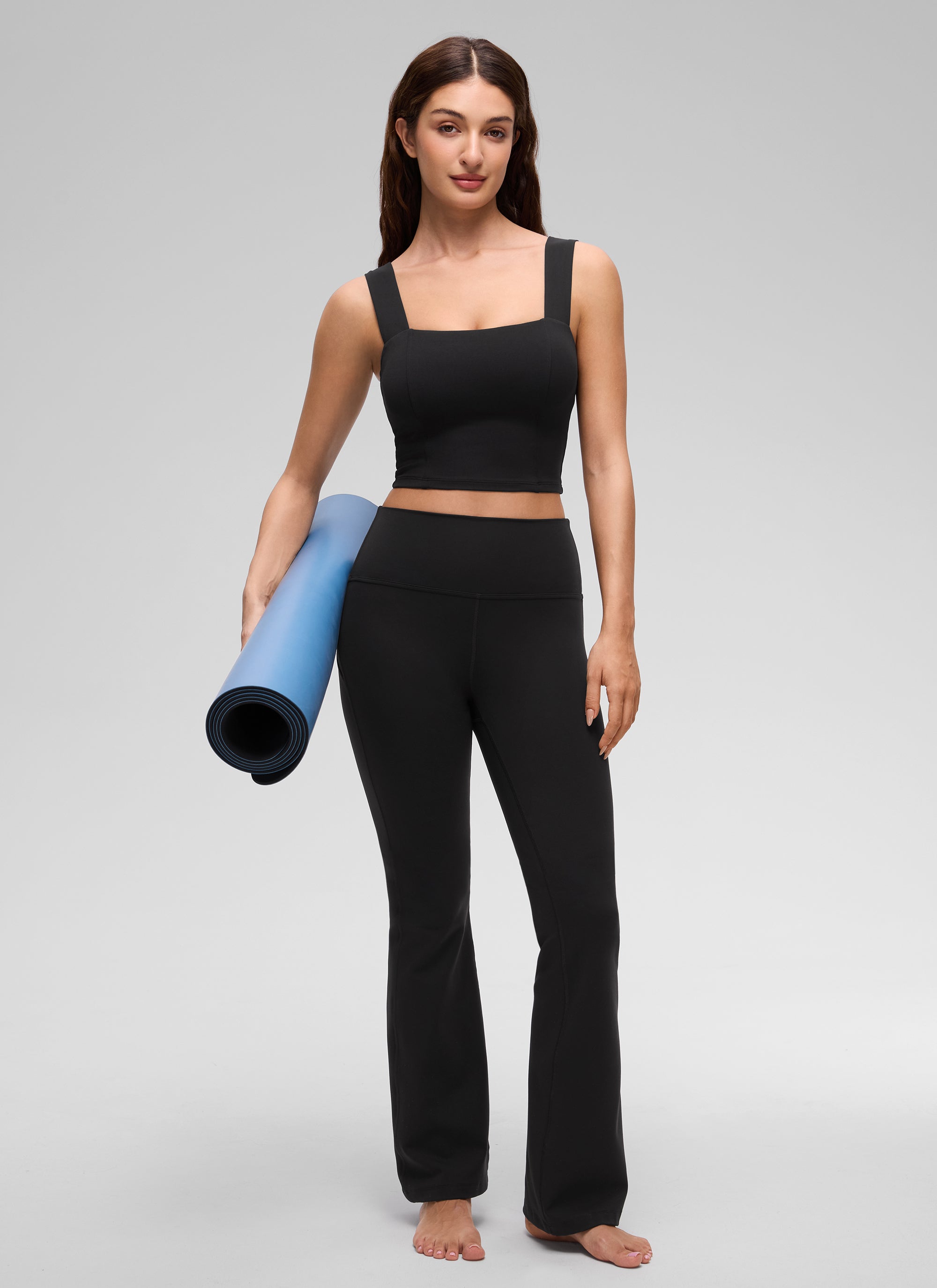 CRZ YOGA Women's Butterluxe Square Neck Crop Built in Bra Tank Black