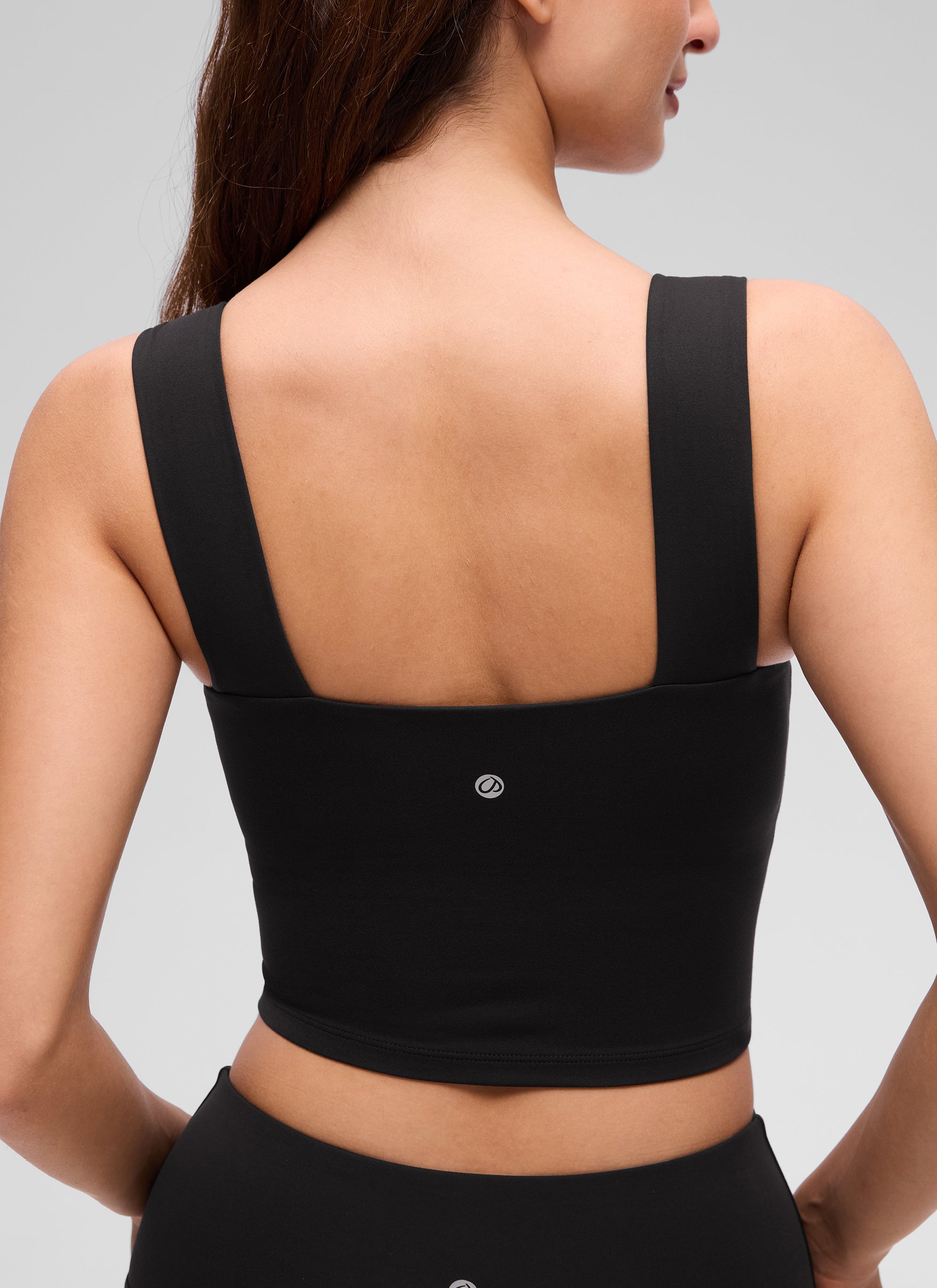 CRZ YOGA Women's Butterluxe Square Neck Crop Built in Bra Tank Black