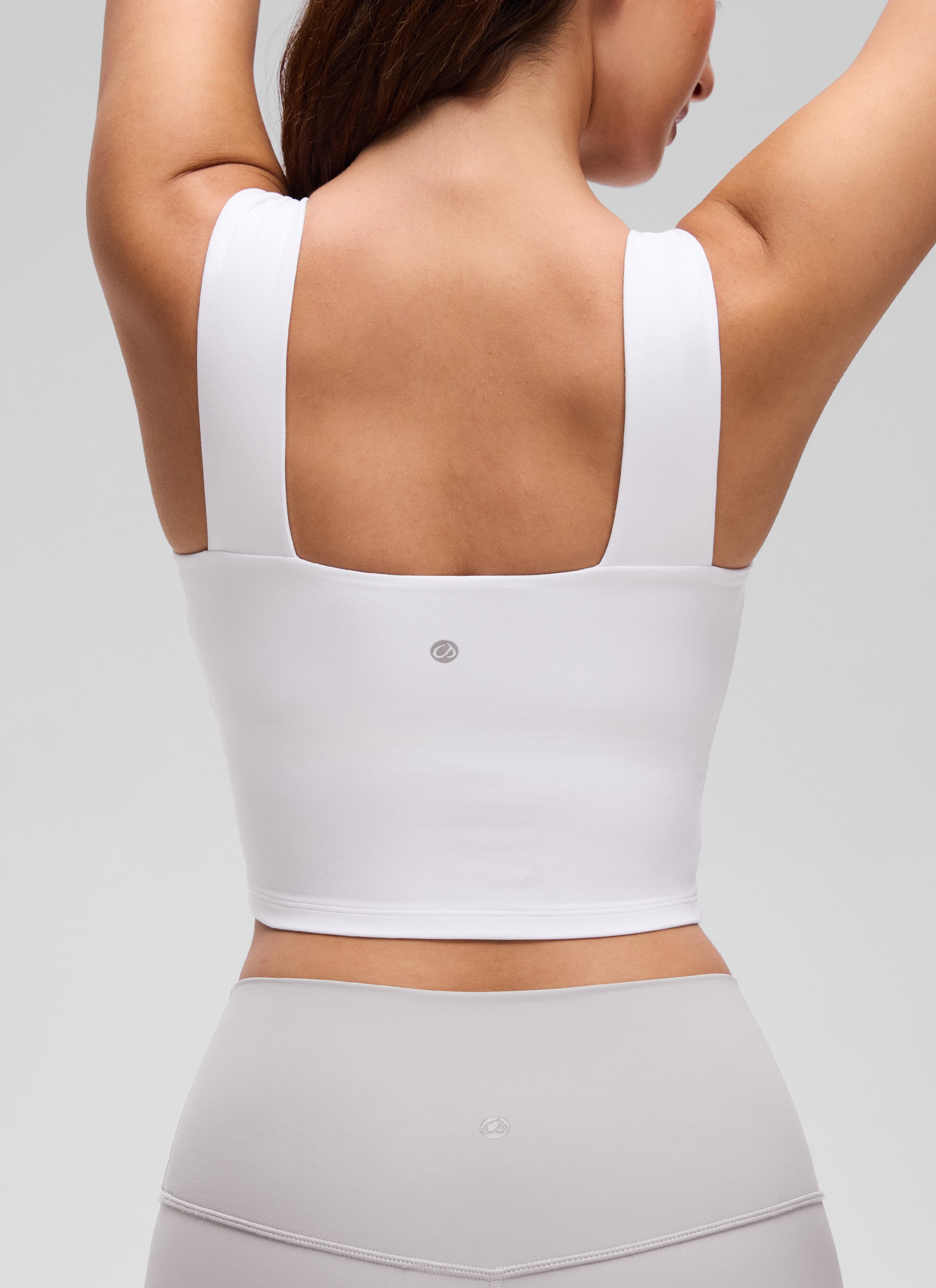 CRZ YOGA Women's Butterluxe Square Neck Crop Built in Bra Tank White