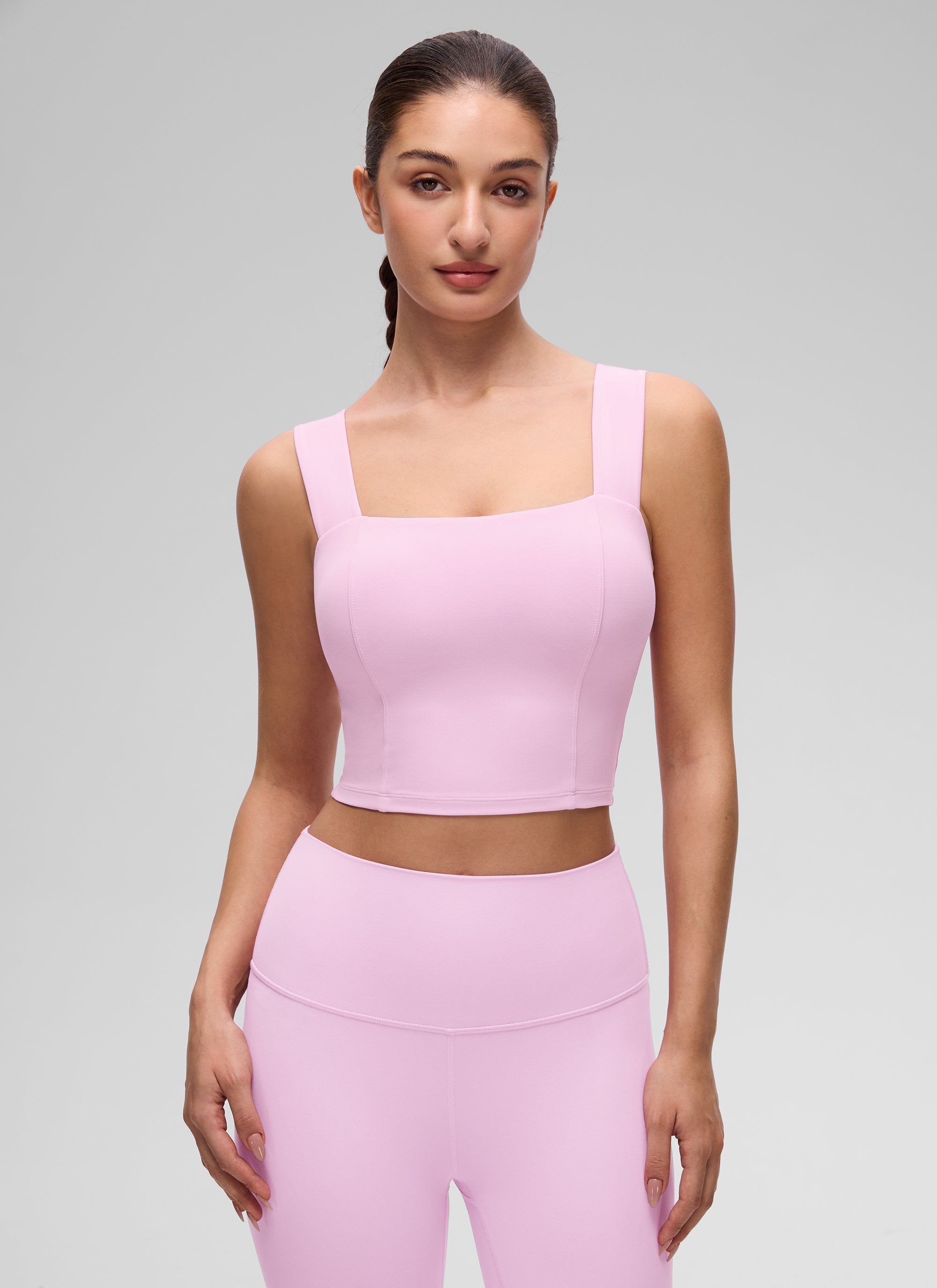 CRZ YOGA Women's Butterluxe Square Neck Crop Built in Bra Tank Vita Pink