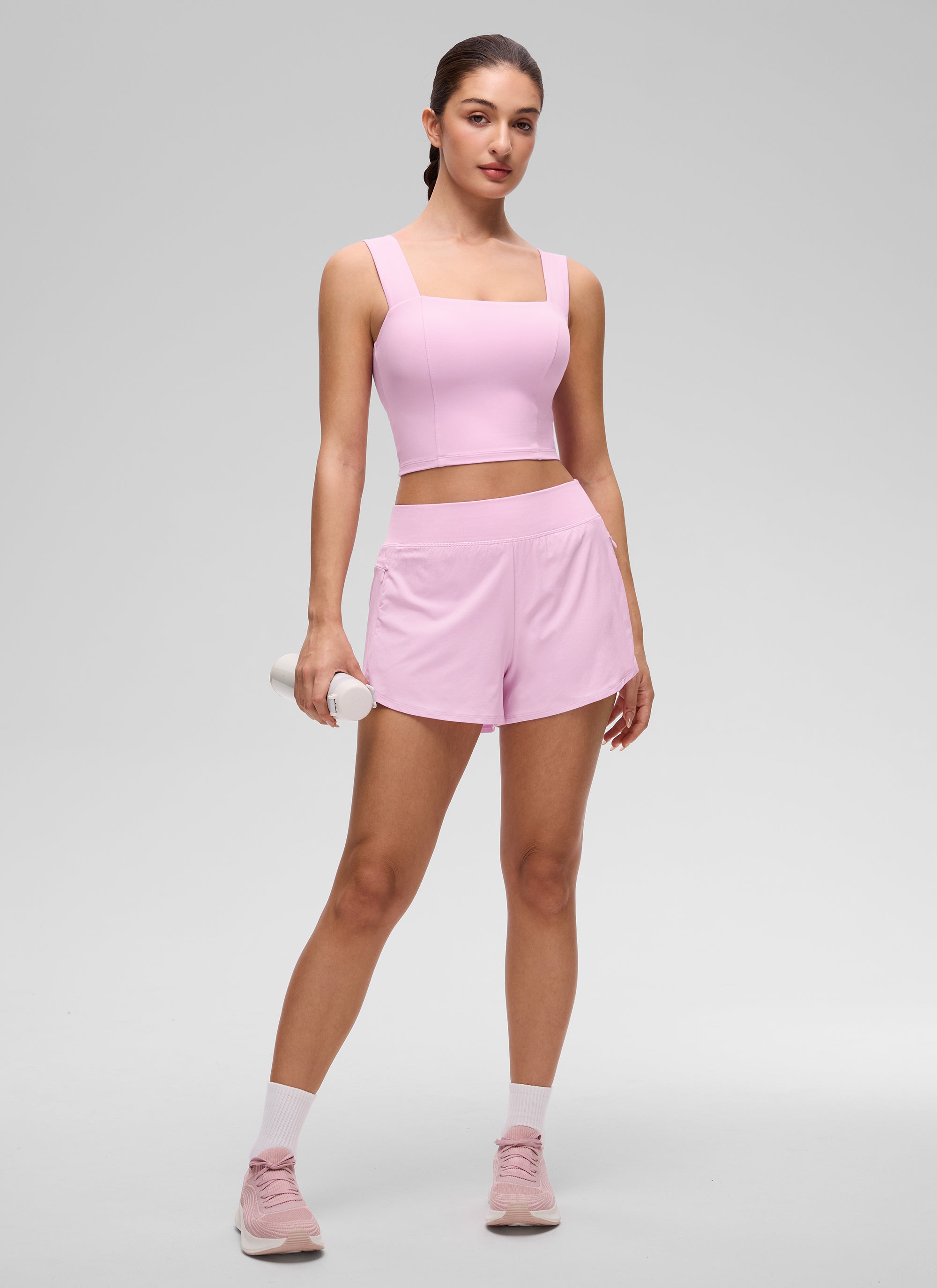 CRZ YOGA Women's Butterluxe Square Neck Crop Built in Bra Tank Vita Pink