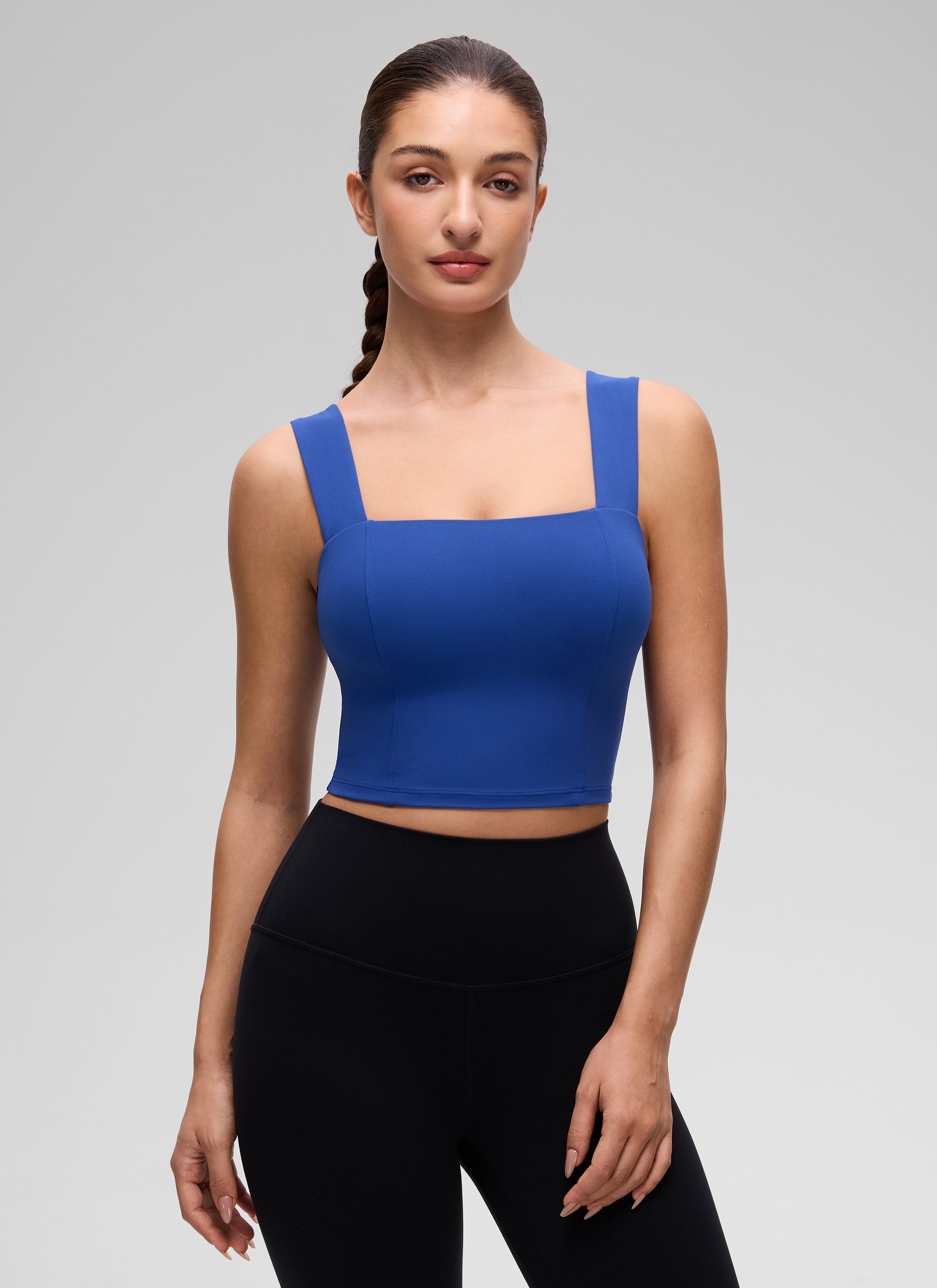 CRZ YOGA Women's Butterluxe Square Neck Crop Built in Bra Tank Waves Blue