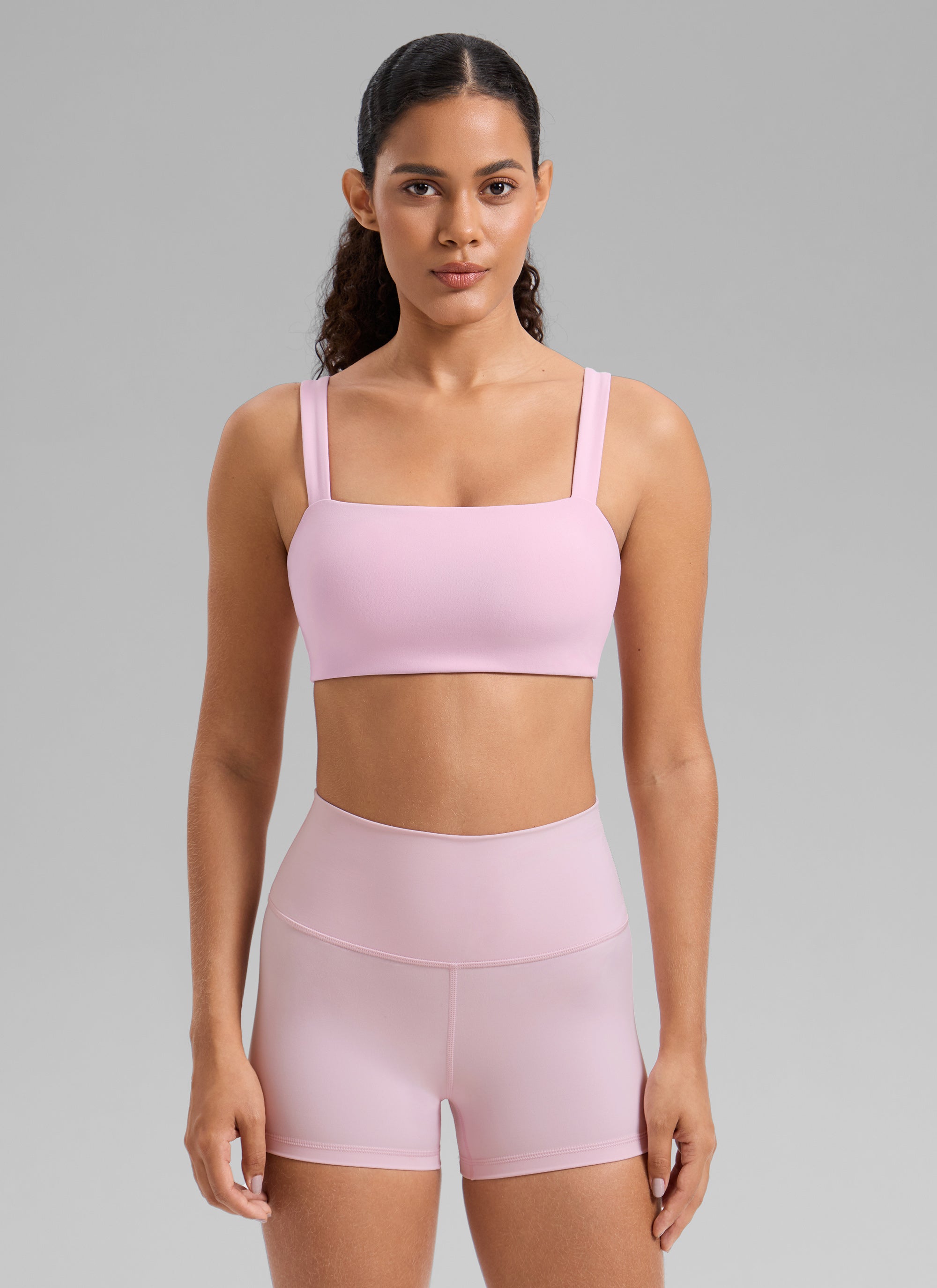 CRZ YOGA Women's Butterlift Workout Square Neck Built in Sports Bra Milk Pink