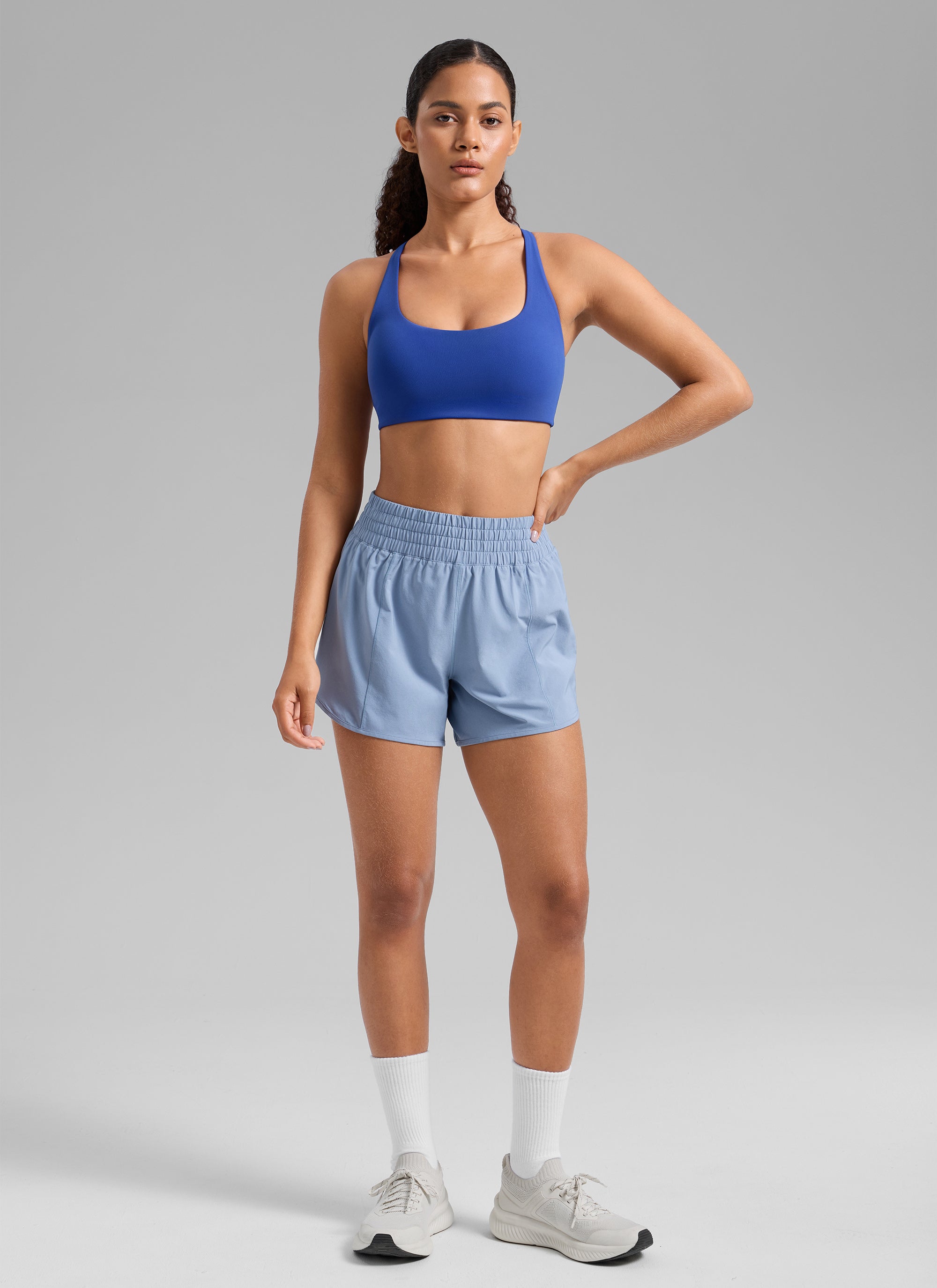 CRZ YOGA Women's Butterlift Workout Cross Back Built in Bra Sports Bra Waves Blue