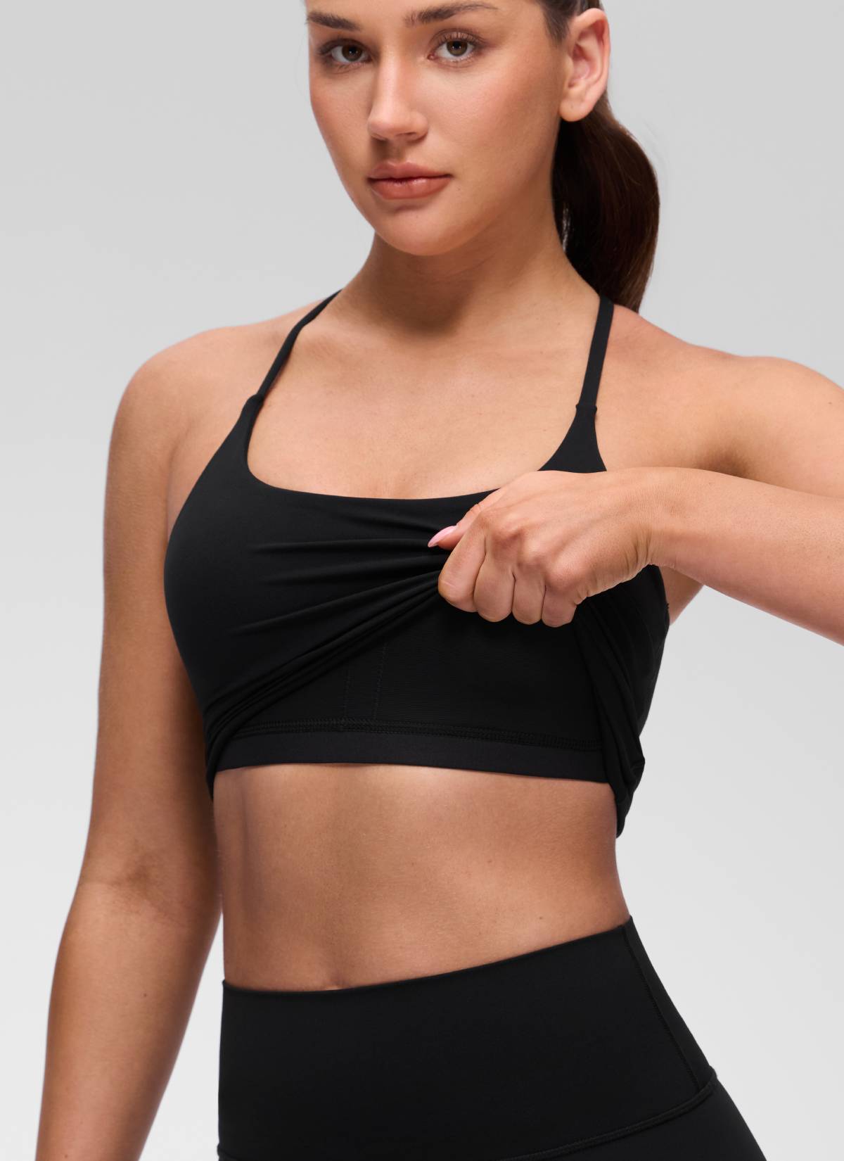 CRZ YOGA Women's Butterluxe U Neck Twist Cross Back Built in Bra Tank Black