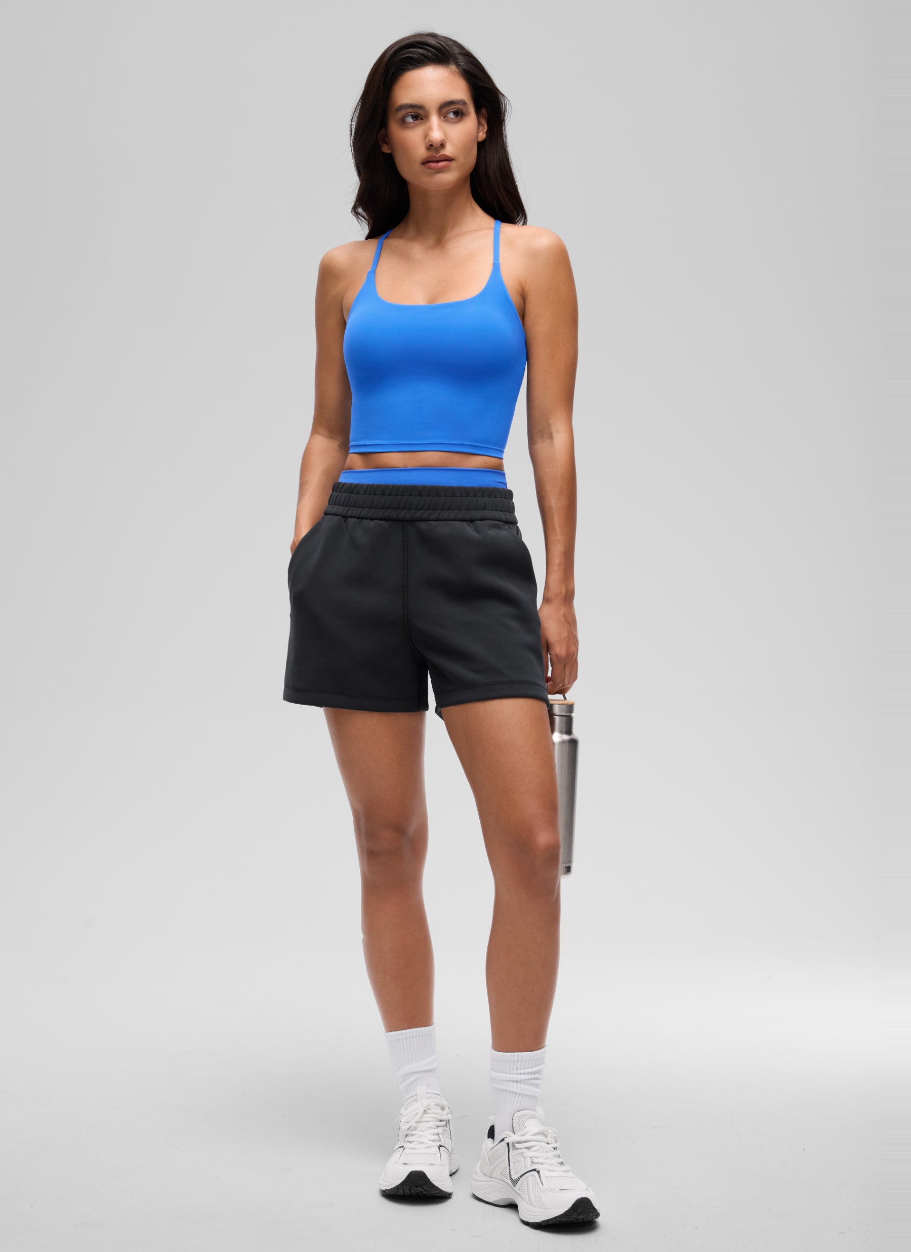 CRZ YOGA Women's Butterluxe U Neck Twist Cross Back Built in Bra Tank Sparkle Blue @model_info:A