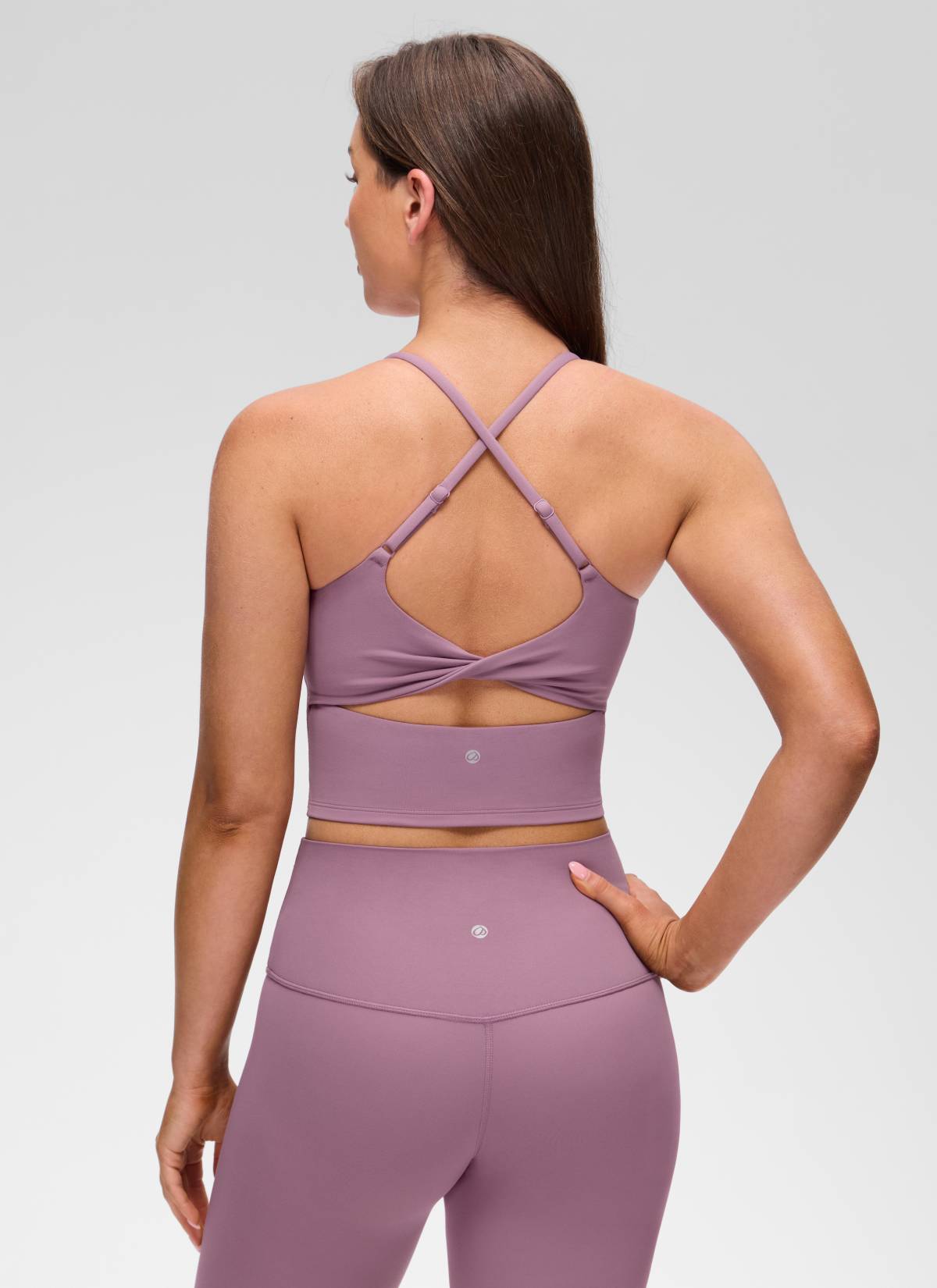 CRZ YOGA Women's Butterluxe U Neck Twist Cross Back Built in Bra Tank Light Lavender