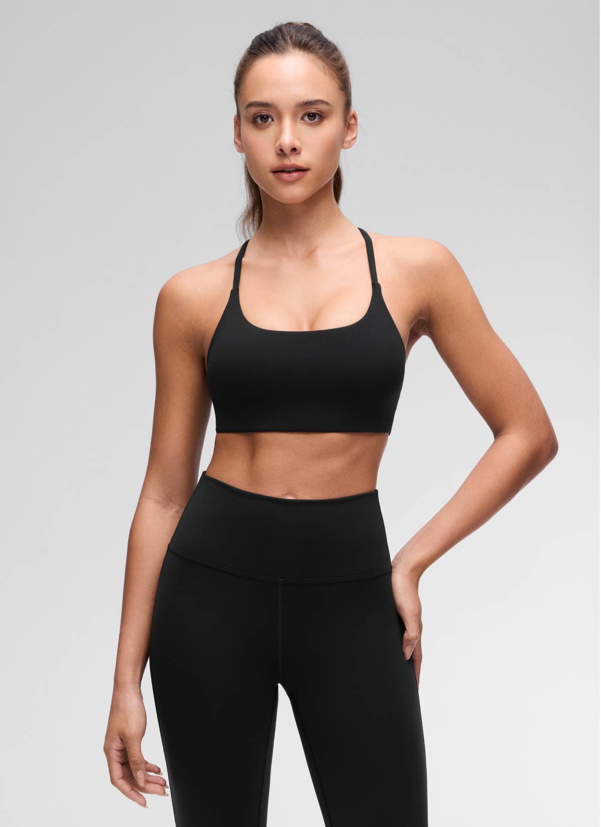 CRZ YOGA Women's Butterluxe Yoga Scoop Neck Twist Cross Back Sport Bra Black