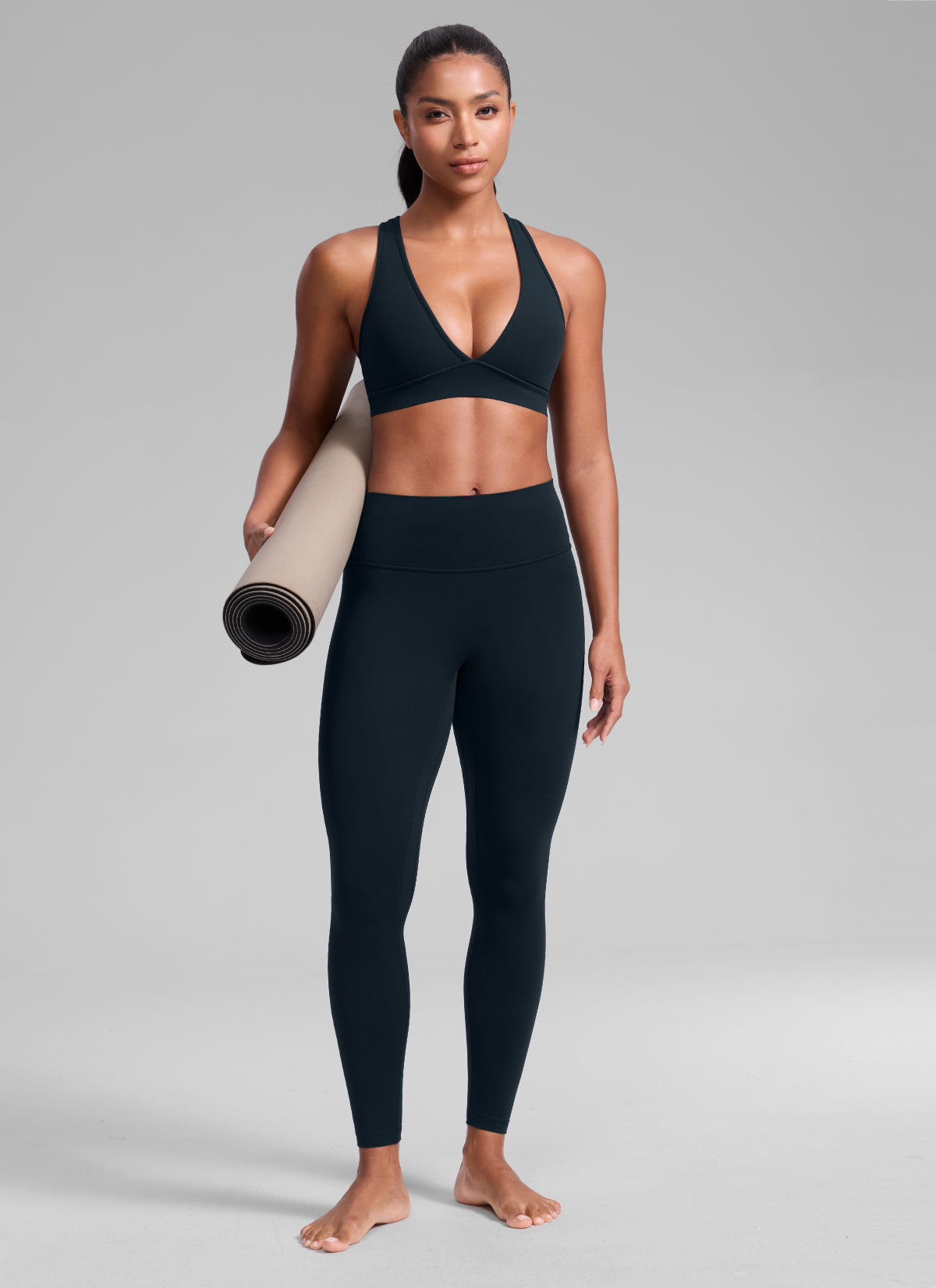 CRZ YOGA Women's Butterlift® Workout Deep V Neck Cross Back Sports Bra True Navy