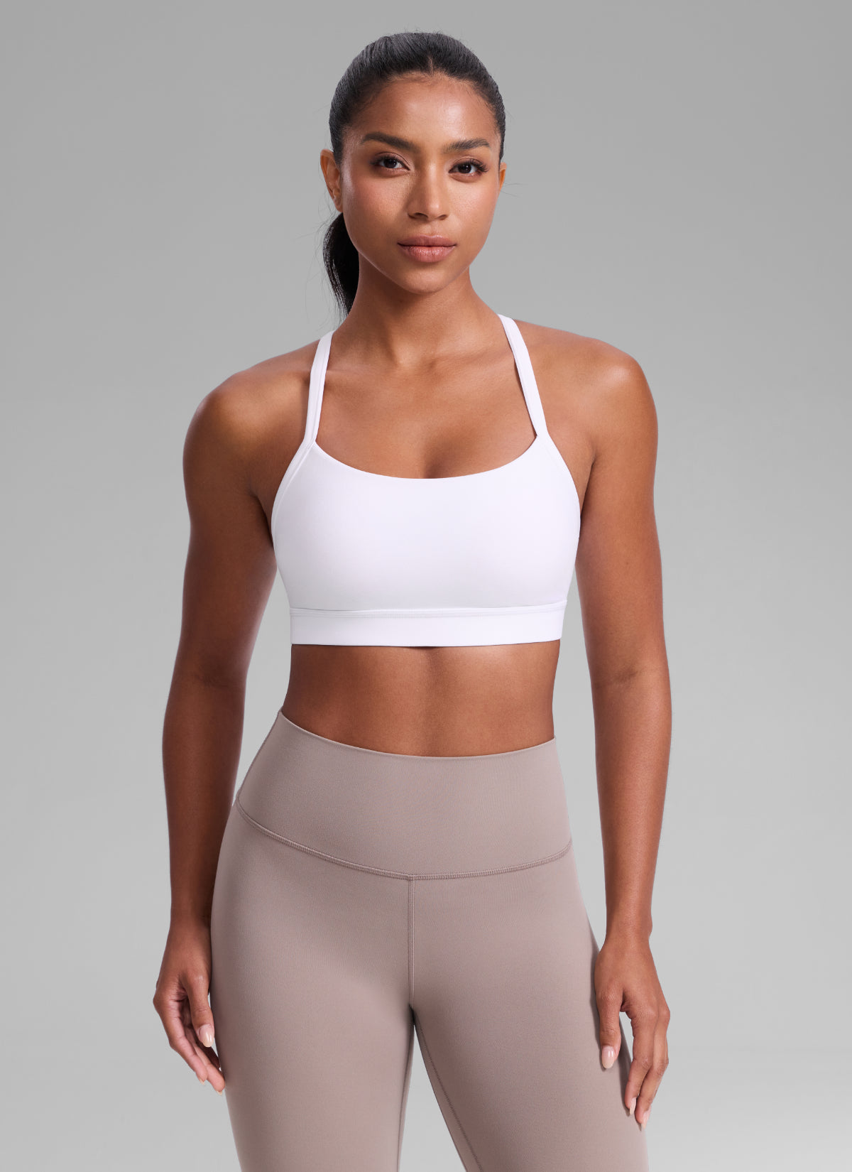 CRZ YOGA Women's Butterlift Yoga U Neck Cross Back Keyhole Sports Bra White @model_info:Crystal