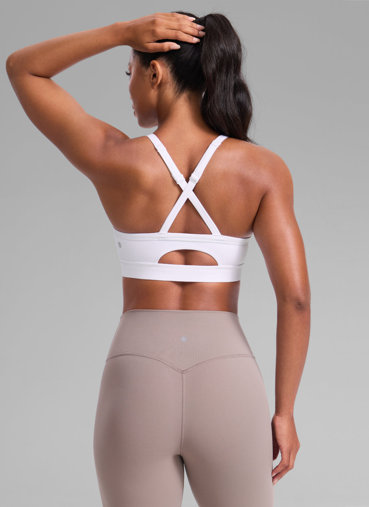 CRZ YOGA Women's Butterlift Yoga U Neck Cross Back Keyhole Sports Bra White