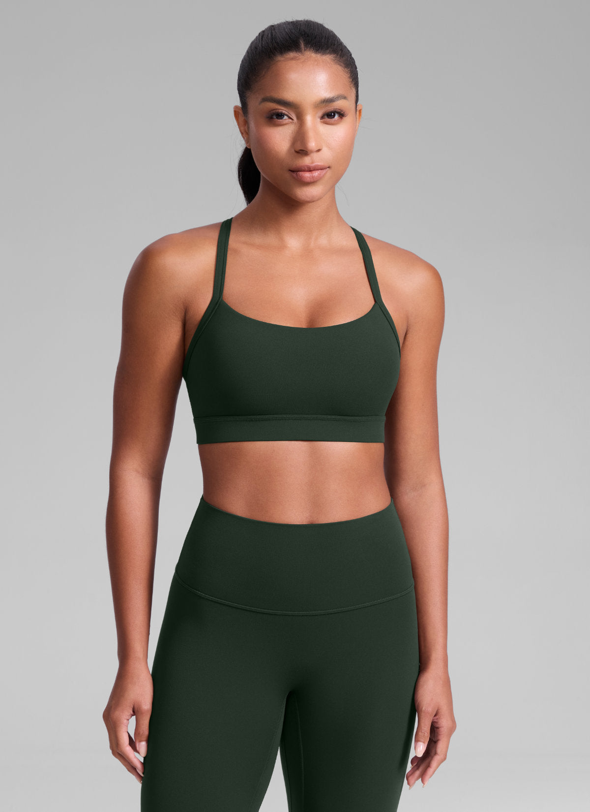CRZ YOGA Women's Butterlift Yoga U Neck Cross Back Keyhole Sports Bra Legend Green