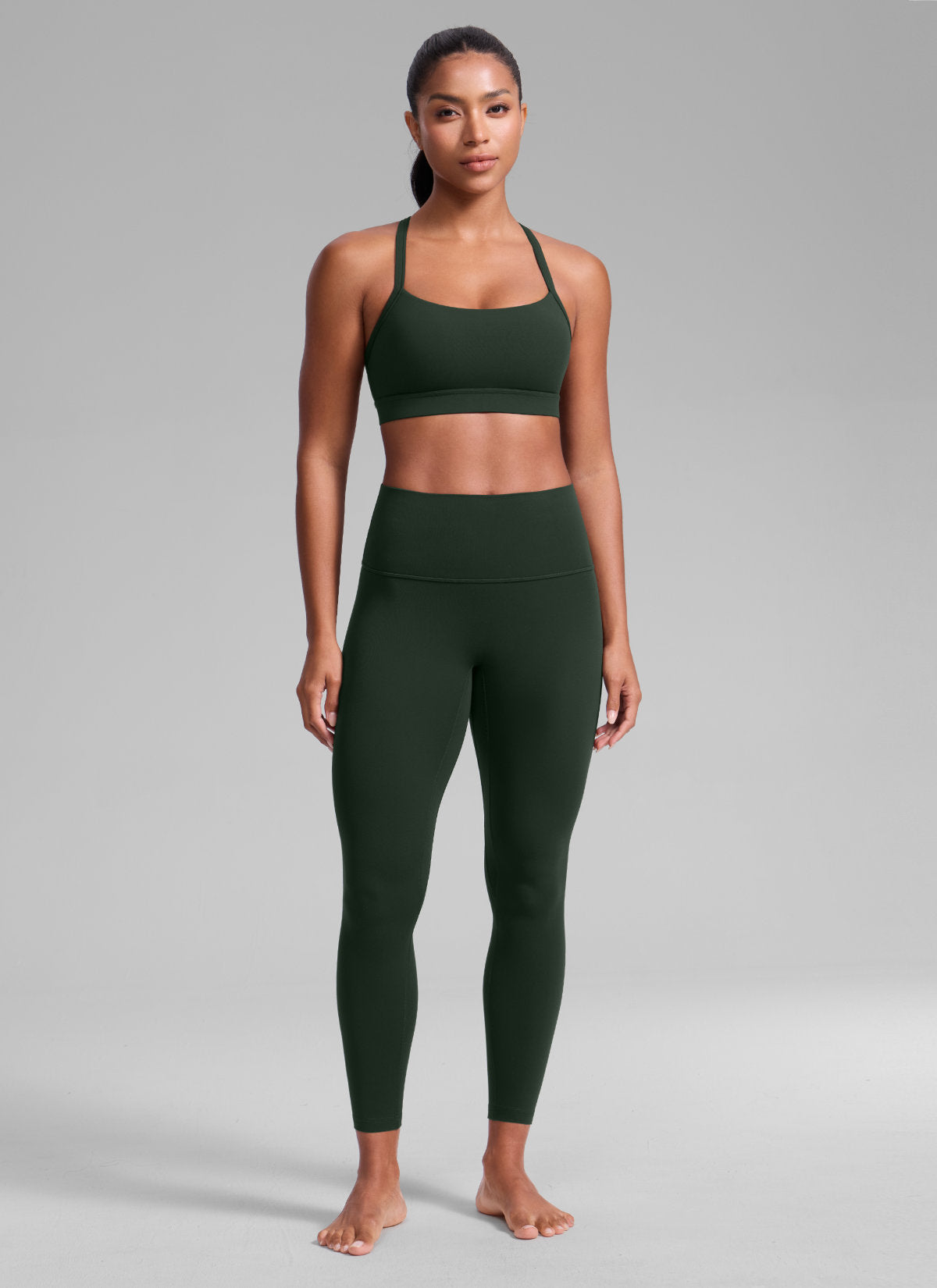 CRZ YOGA Women's Butterlift Yoga U Neck Cross Back Keyhole Sports Bra Legend Green