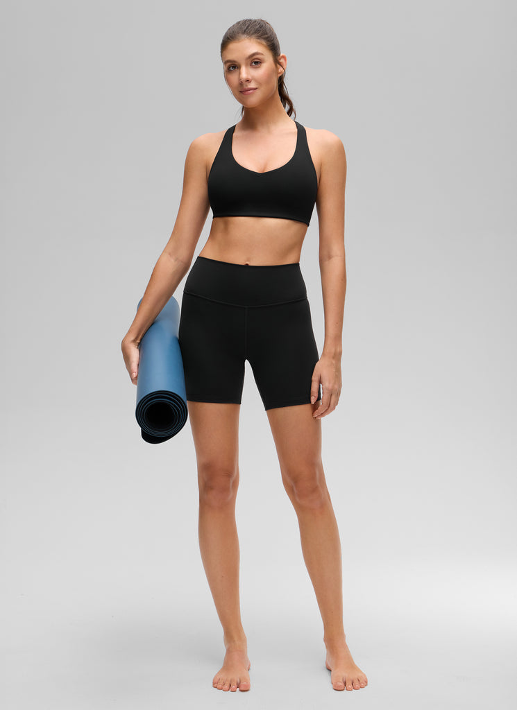 CRZ YOGA Women's Butterluxe Yoga V Neck RacerBack Build in Sports Bra Black