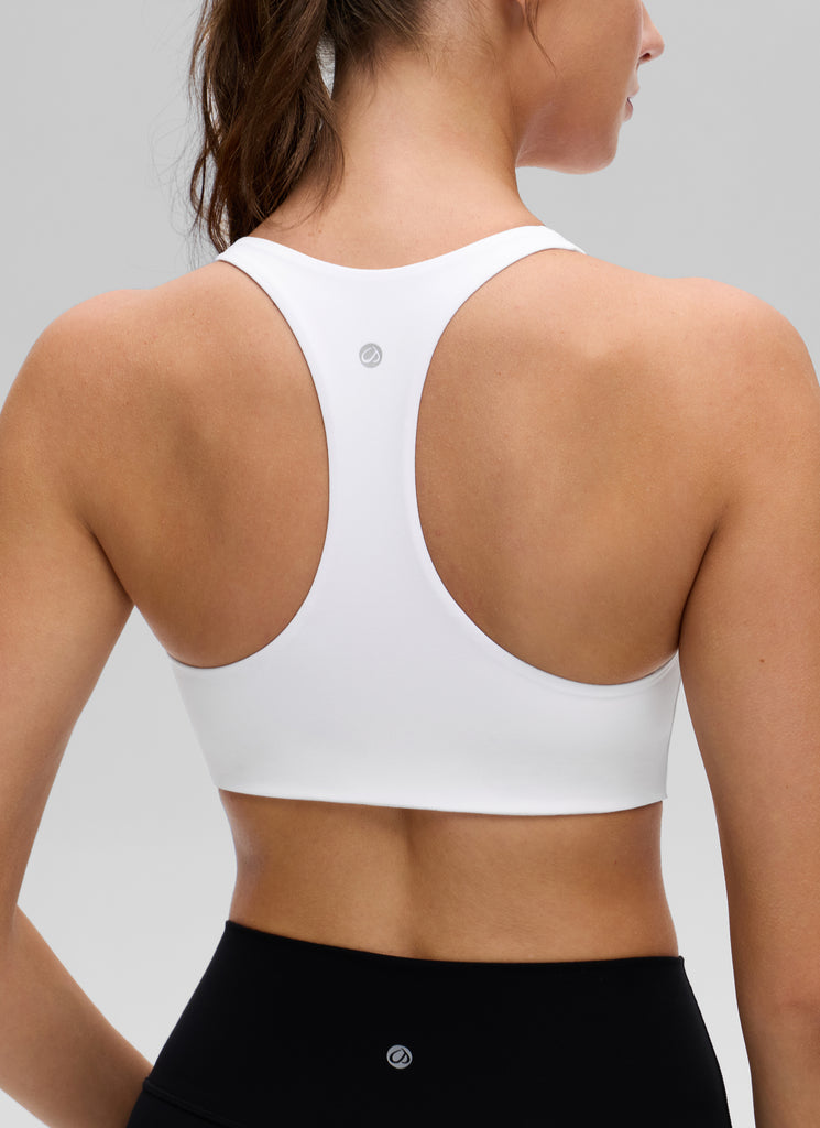 CRZ YOGA Women's Butterluxe Yoga V Neck RacerBack Build in Sports Bra White