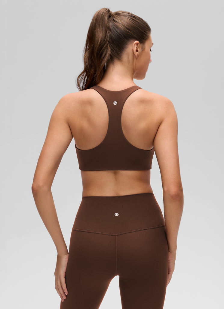 CRZ YOGA Women's Butterluxe Yoga V Neck RacerBack Build in Sports Bra Lava Brown