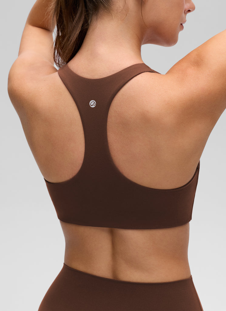 CRZ YOGA Women's Butterluxe Yoga V Neck RacerBack Build in Sports Bra Lava Brown