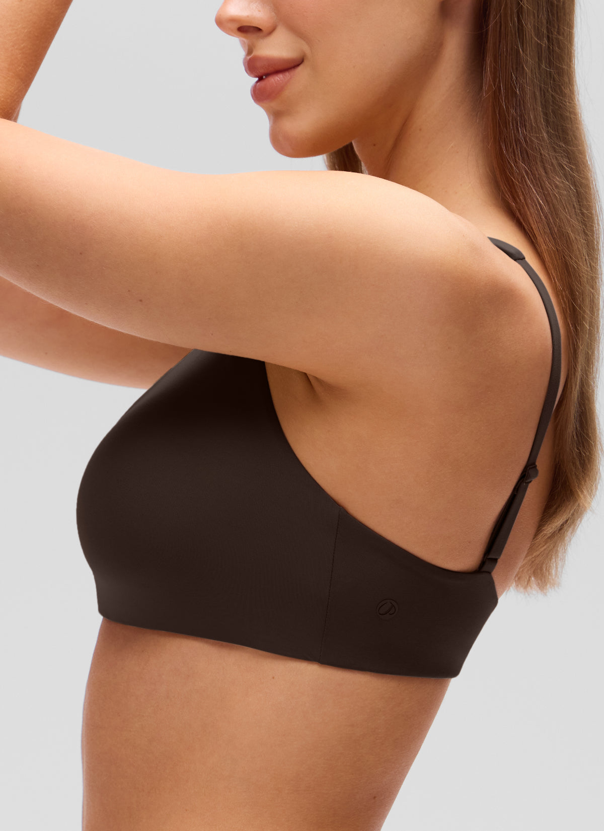 CRZ YOGA Women's Softhold Casual V Neck Backless Double Lined Bralette Hot Fudge Brown